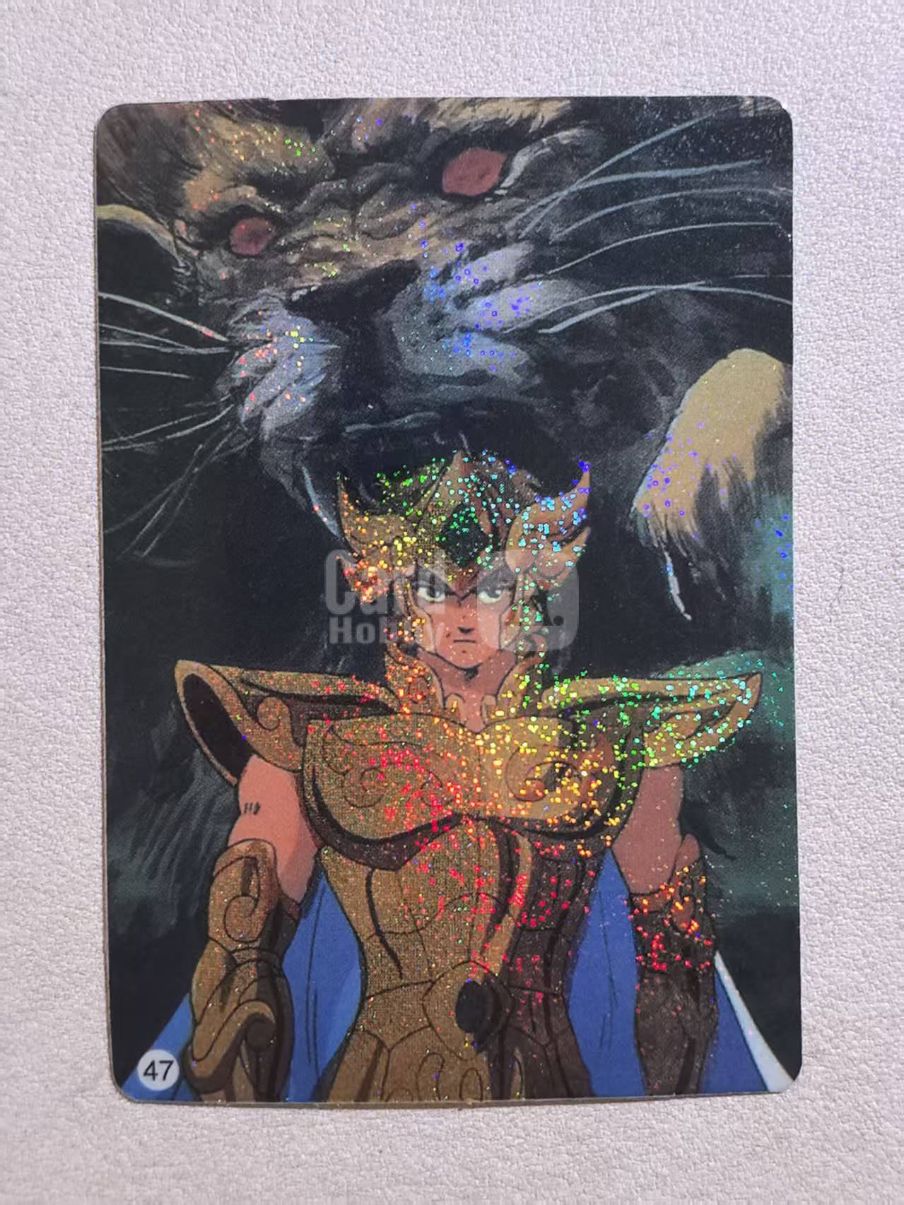 2000年 意大利版圣斗士星矢 车田正美 “狮子座艾欧里亚(Aiolia)”编号47 闪卡 绝版好货 卡边有瑕 卡品如图