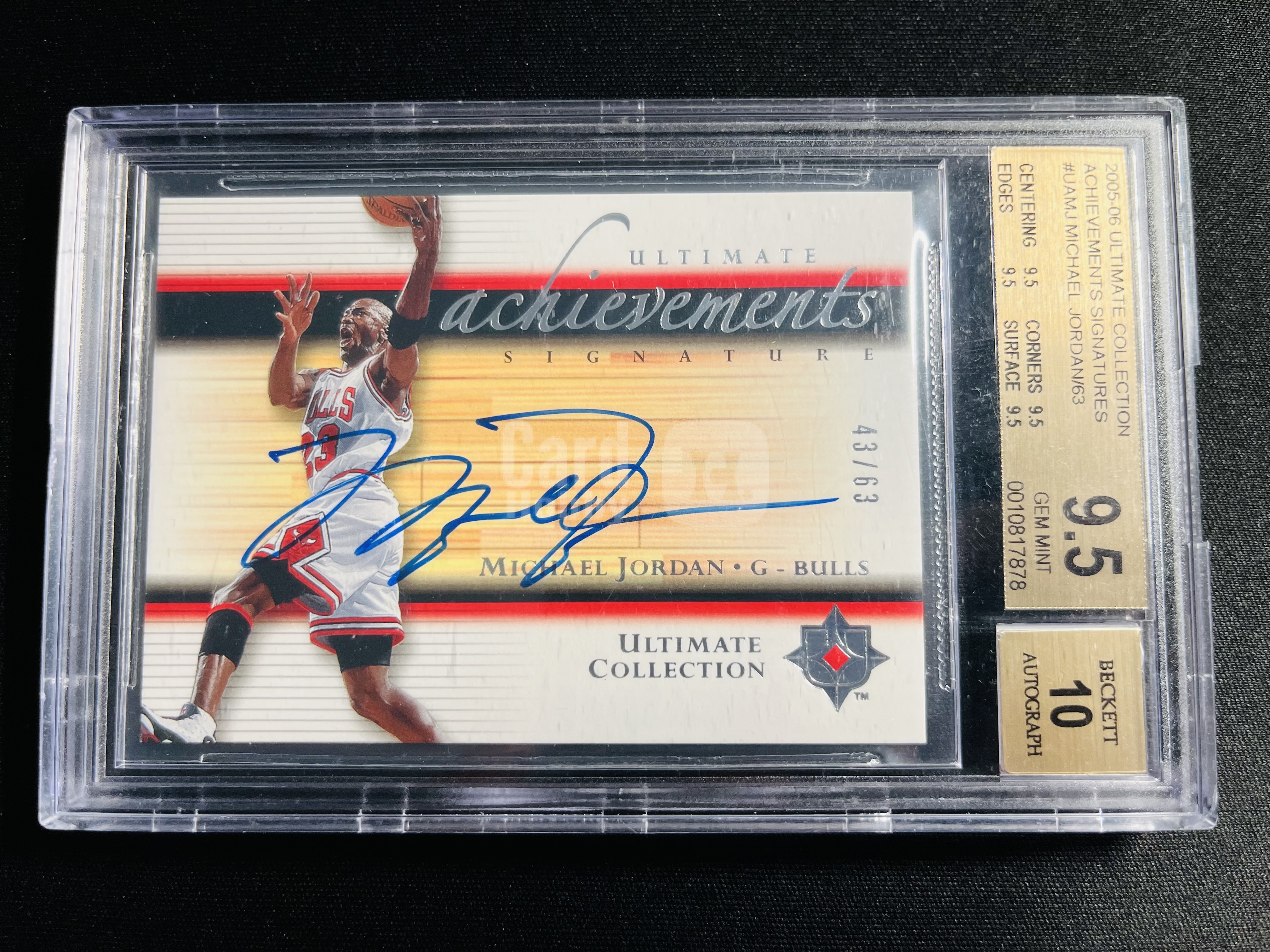 【古都代卖精品】2005-06 Upper Deck UD Ultimate 终极 Michael Jordan 迈克尔 乔丹 公牛 卡签 签字 Achievements 数据签 生涯最高得分 63编 BGS金标9.5/10 墨迹湛蓝夯爆了