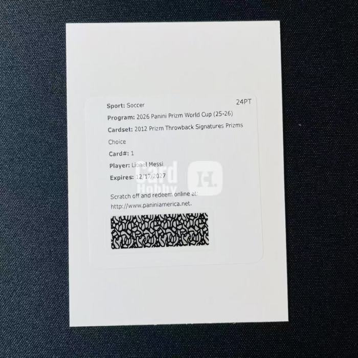 2026 Panini Prizm FIFA World Cup Lionel Messi 世界杯PZ 阿根廷 梅西 球王 Throwback 闪回 复古 复刻 签字 圈圈折 choice 交换板 只发卡 不刮码 洛北拍卖 棋士LCH