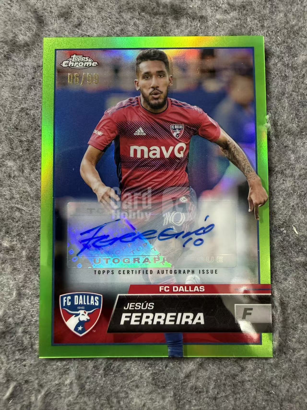 2023 Topps Chrome Jesus Ferreira MLS美职联TC 热苏斯费雷拉 99编 绿折 签字 西雅图海湾人 卡品如图 收藏必备