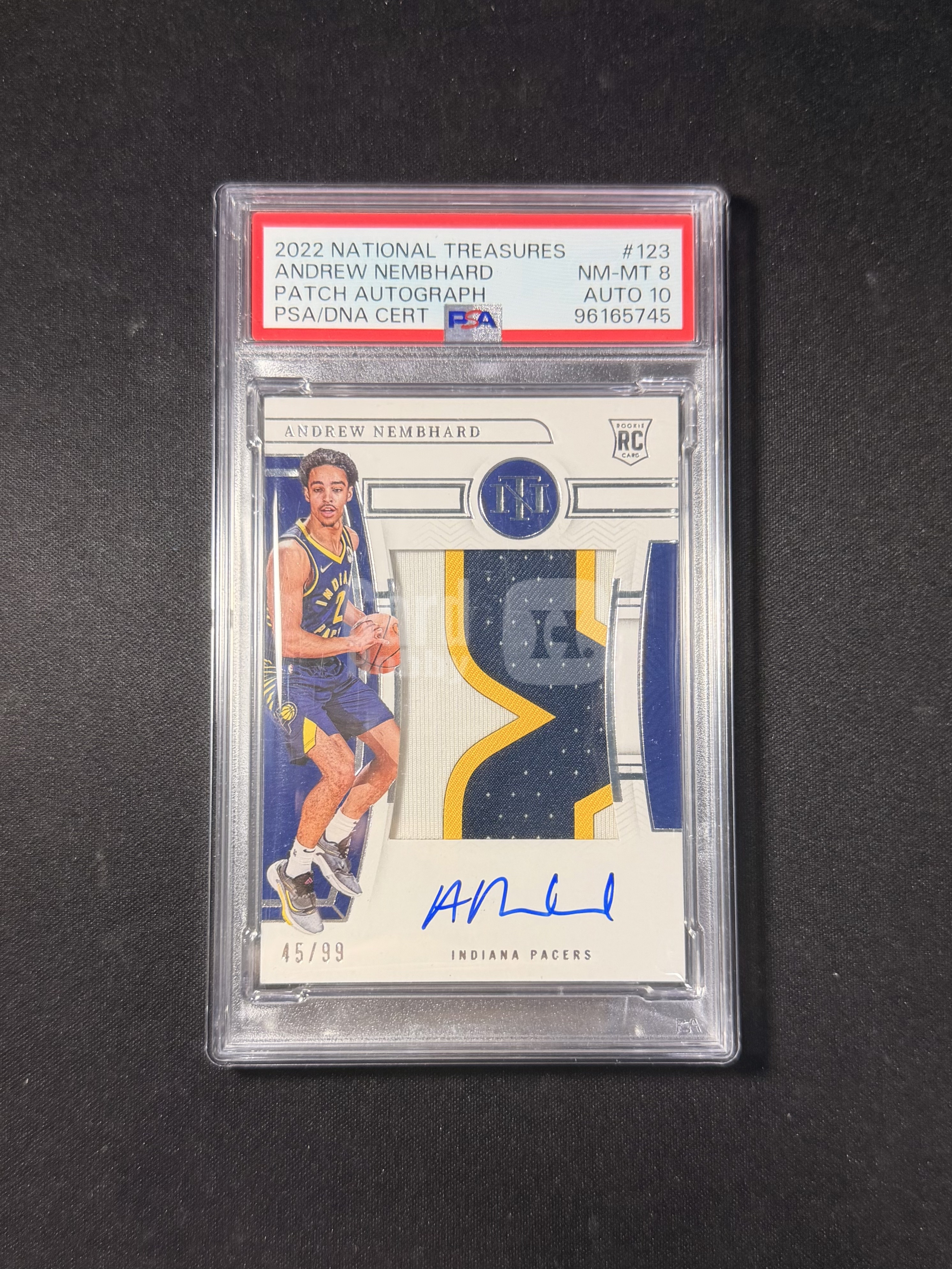 2022-23 National Treasures 国宝 Andrew Nembhard 步行者 新秀RC 内姆哈德 内姆布哈德 新秀patch签字 正RPA 卡签 45/99编 PSA8/10分