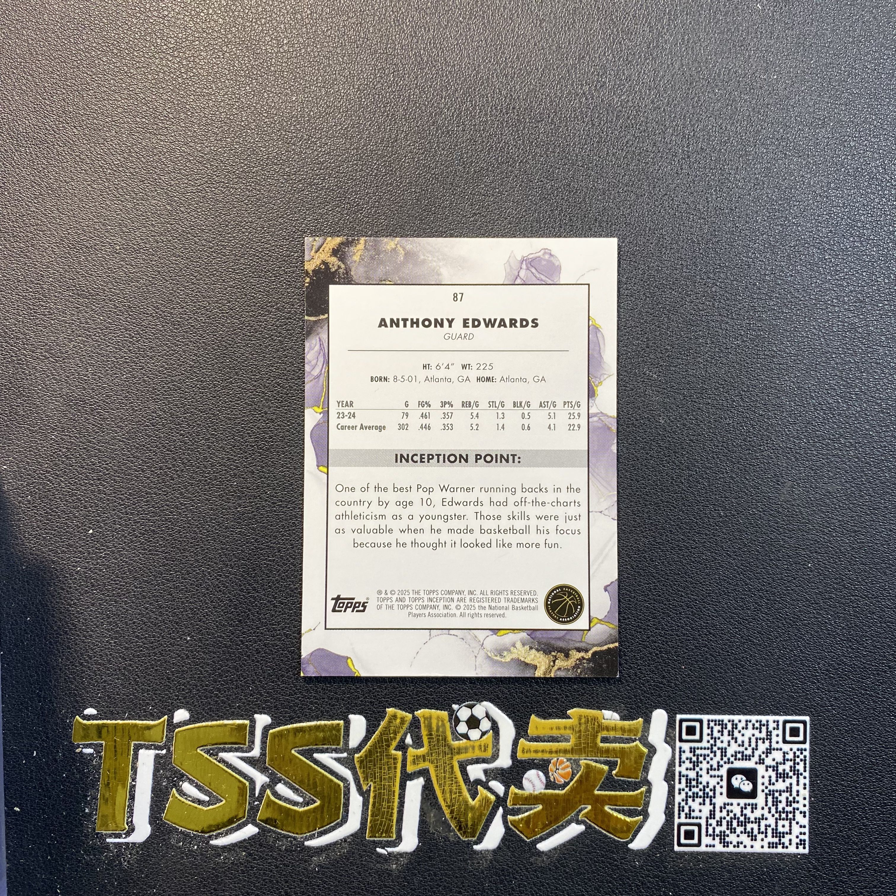 2025 Topps Inception Anthony Edwards 盗梦 安东尼 爱德华兹 华子 新狼王 50编 低编 金折 森林狼 卡 ...