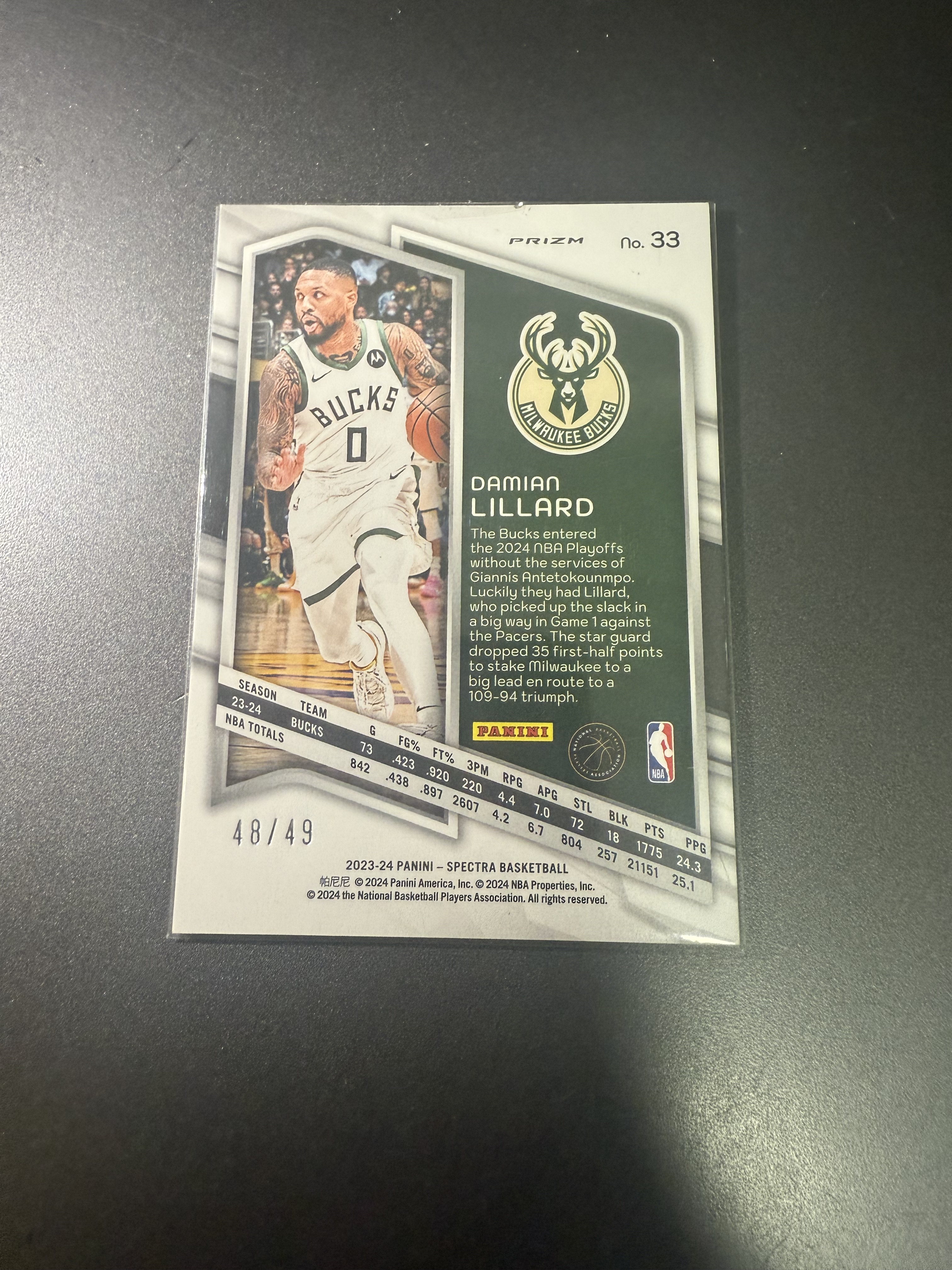 2023-24 Panini Spectra Damian Lillard 达米安 利拉德 光谱 49编 T