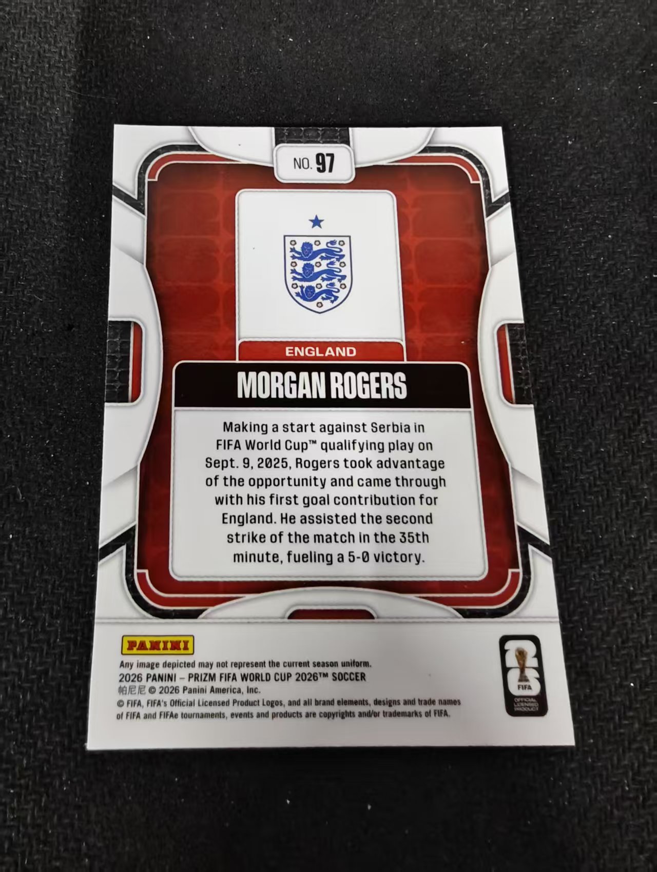 2026 Panini World Cup Prizm Morgan Rogers 世界杯PZ 英格兰 阿斯顿维拉 摩根 罗杰斯 PZ世界杯 划痕 边角瑕疵#97