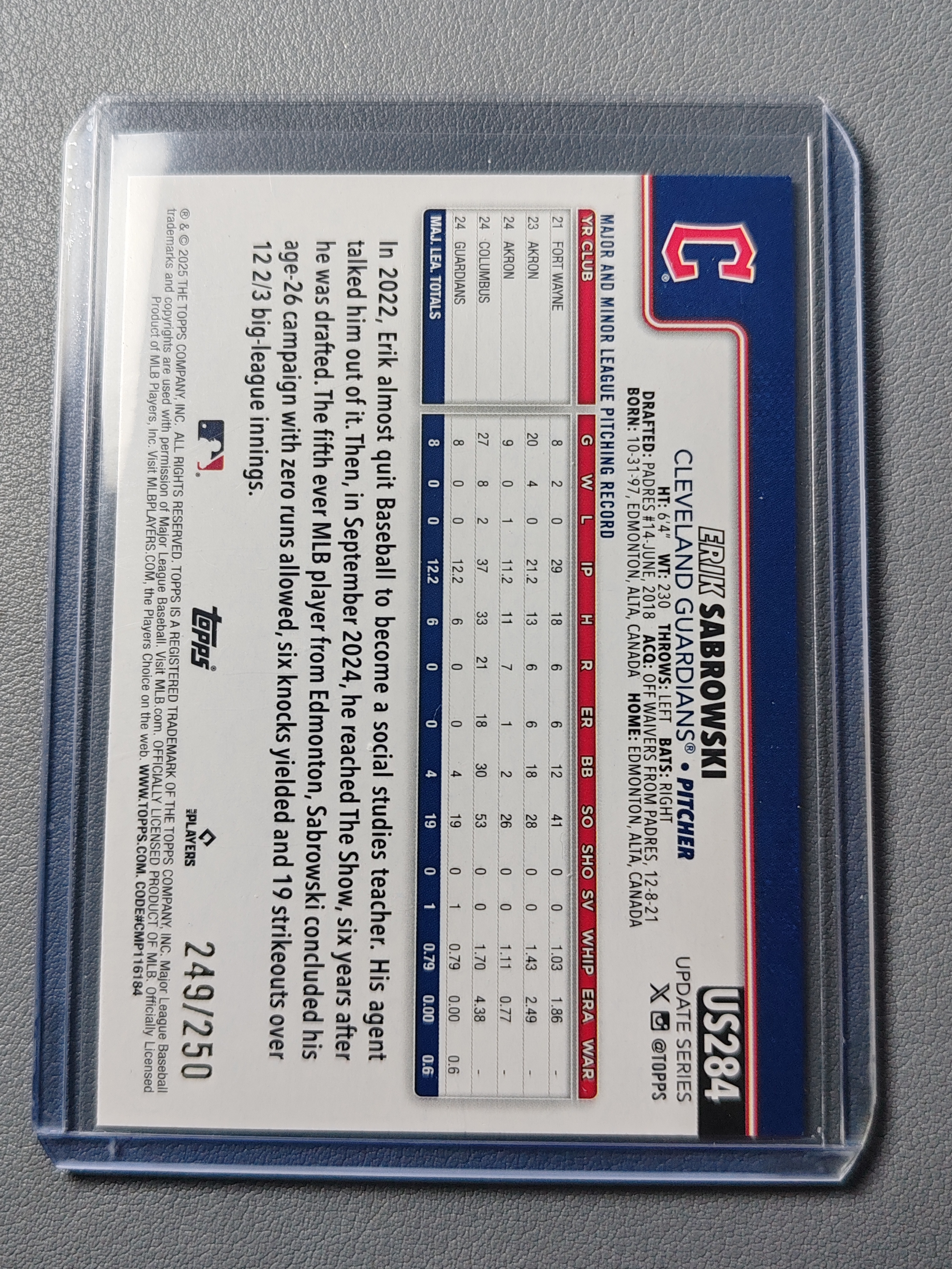 2025 Topps Update Erik Sabrowski RC 250编!紫折!【Pocky】