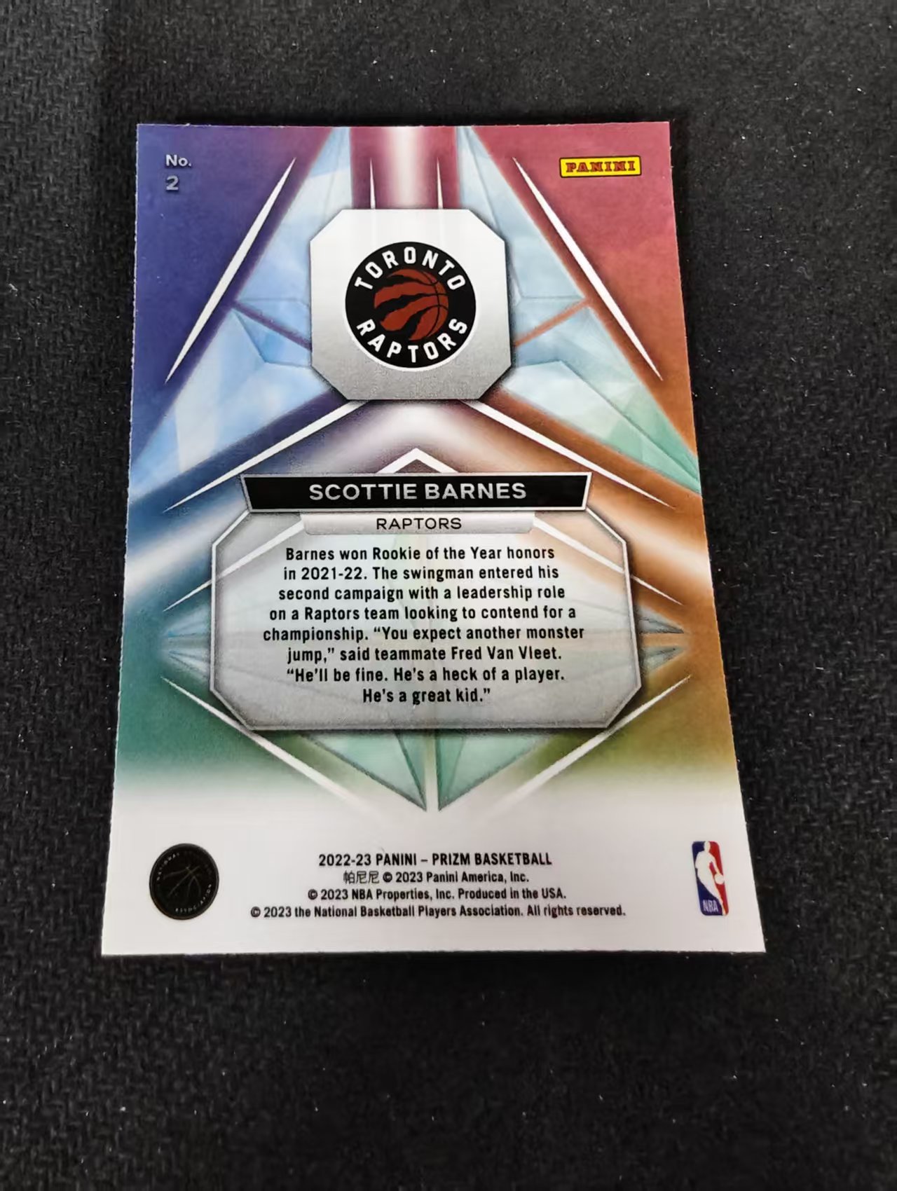 【可合并,不累计】2022-23 Panini Prizm Scottie Barnes 斯科蒂 巴恩斯 猛龙 棱镜特卡 PZ 不保卡品 介意勿拍 #2