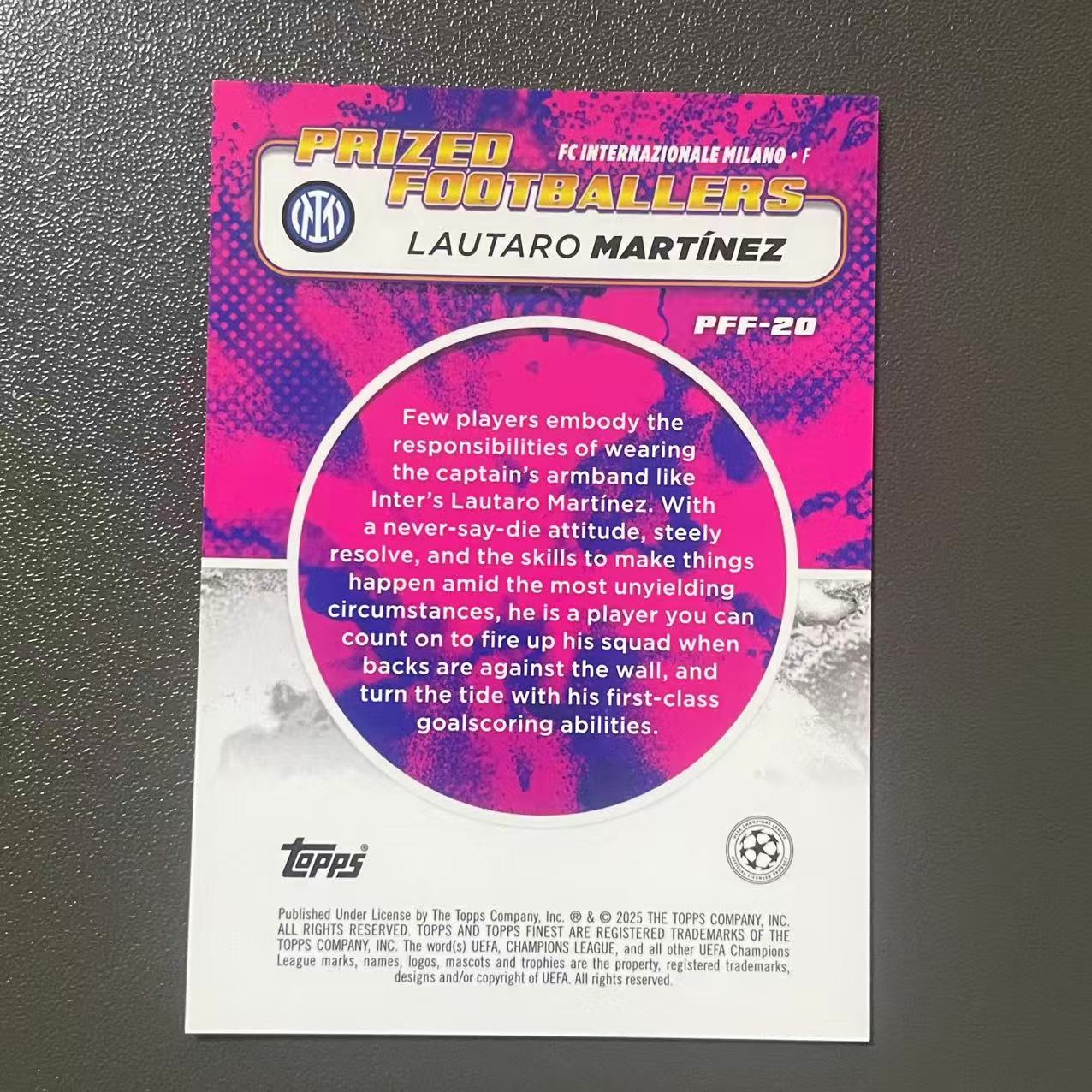 【德基拍卖】2024-25 Topps Finest Lautaro Martinez 欧战Finest 国际米兰 劳塔罗 马丁内斯 泼墨特卡 黑红泼墨 大比例 SP 收藏必备卡品如图 Gcx12-15