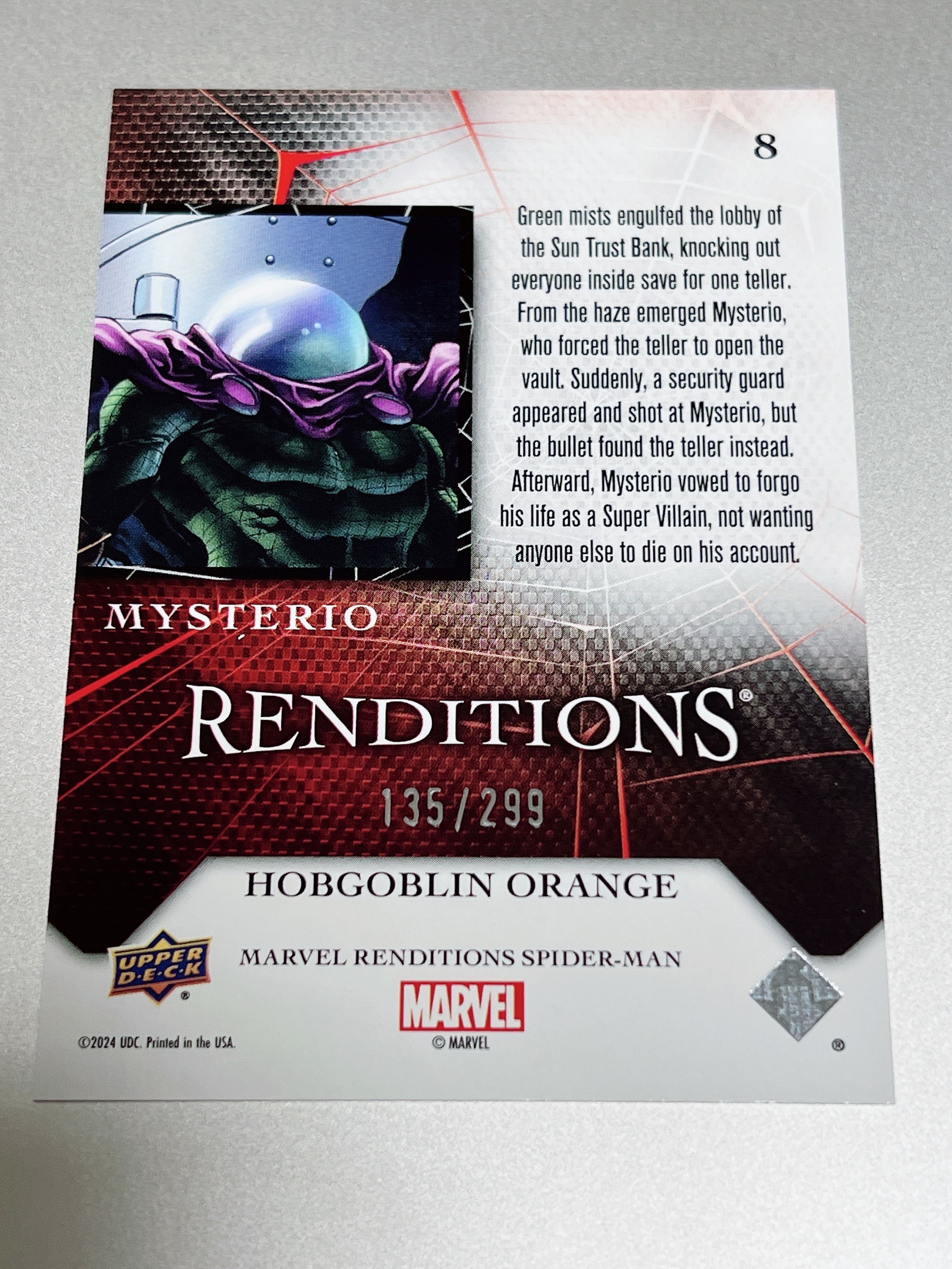 2024 Upper Deck Marvel (MCU) renditions 漫威 蜘蛛侠 演绎 Mysterio 神秘客 限量 135/299 299编 蜘蛛侠反派 格温 品相如图 凑套必备