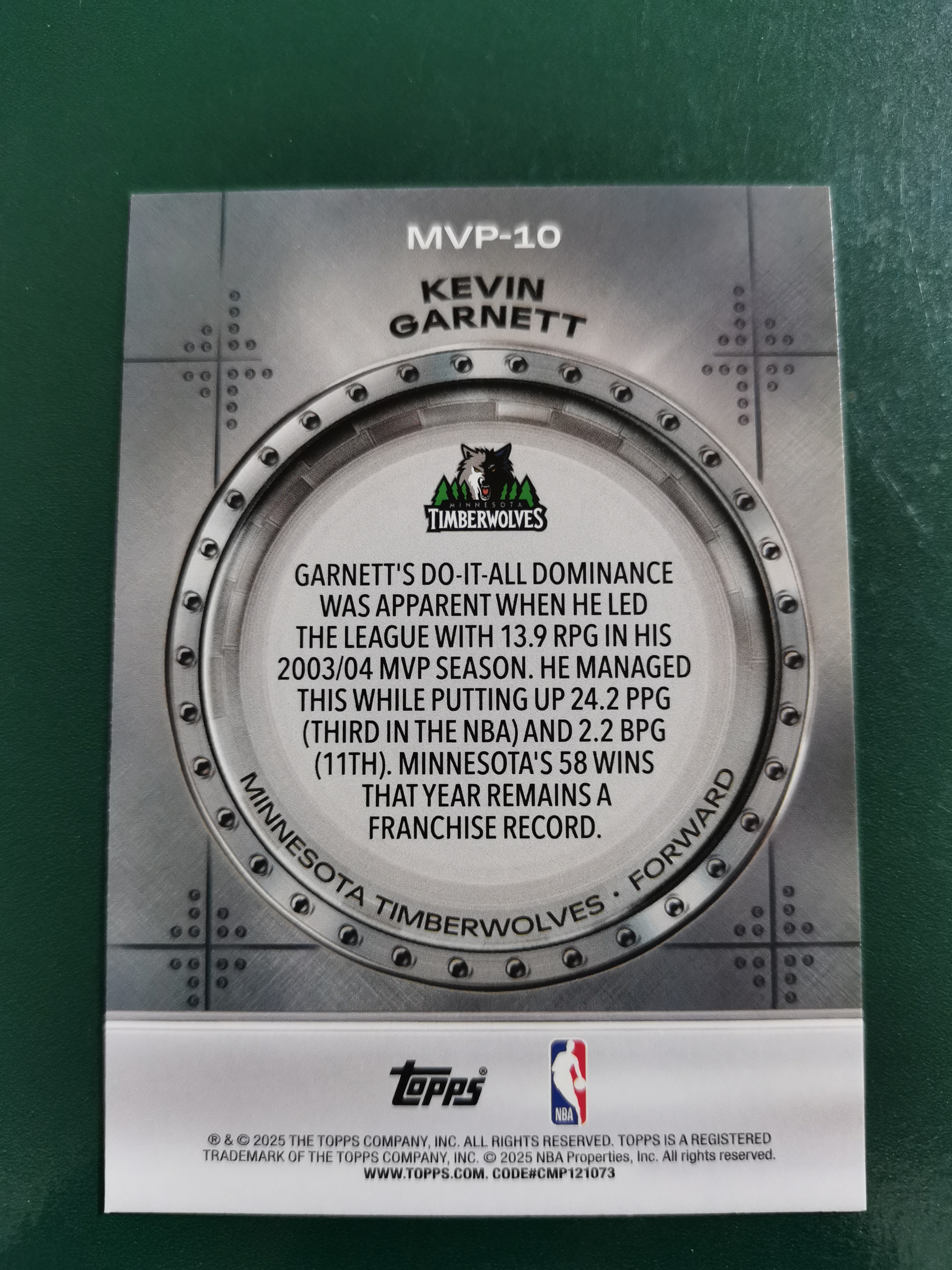 2025 Topps Topps Kevin Garnett 狼王 凯文加内特 森林狼 MVP特卡 收藏凑套 卡品如图 免费代拍(XS001)