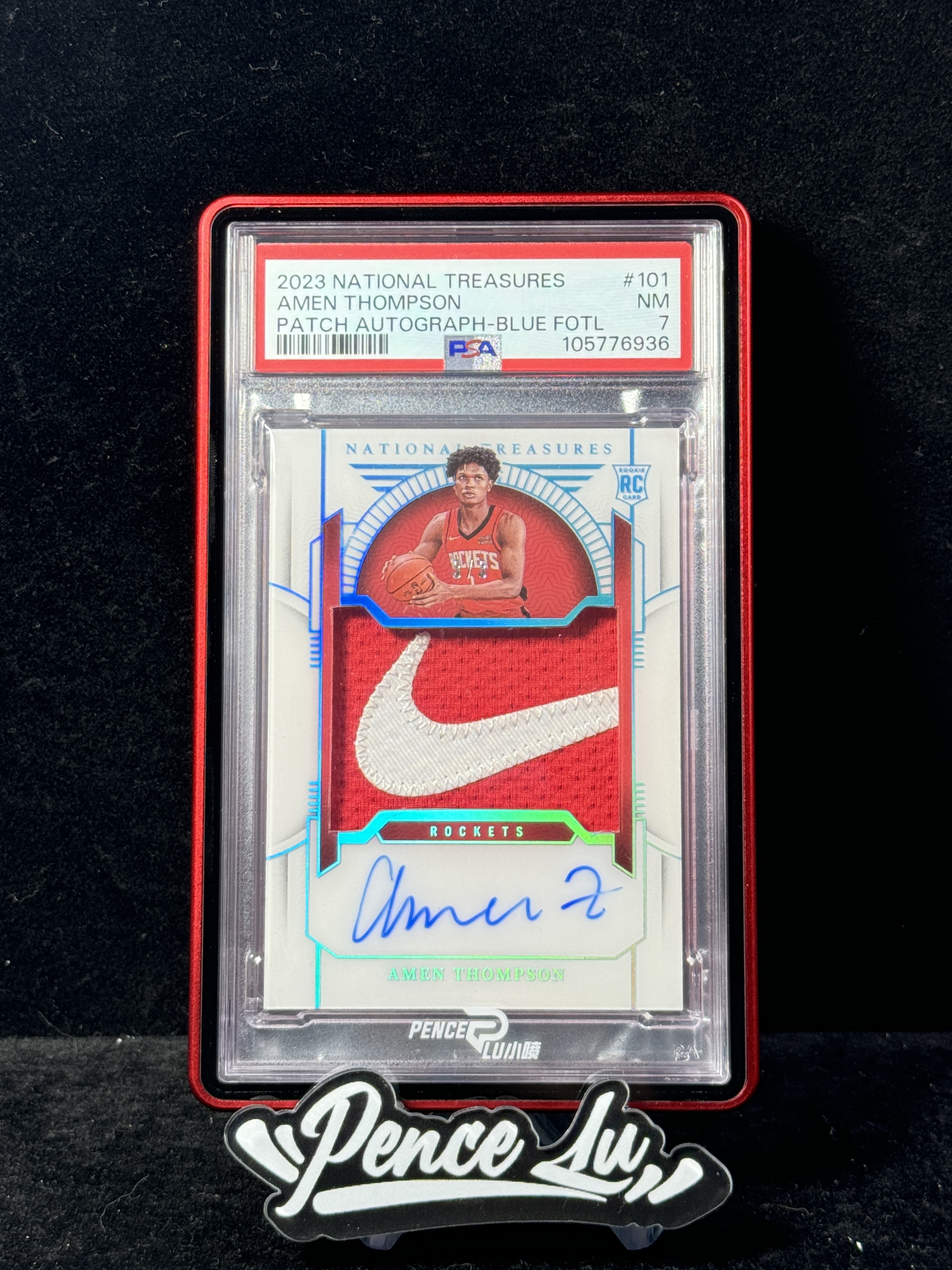 【喷子拍卖】2023-24 panini national treasures Amen Thompson 国宝 阿门 汤普森 新秀 patch 签字 3编 镜面 湖水蓝闪 RPA 卡签 切耐克logo大勾子 PSA7 POP1 轻敌