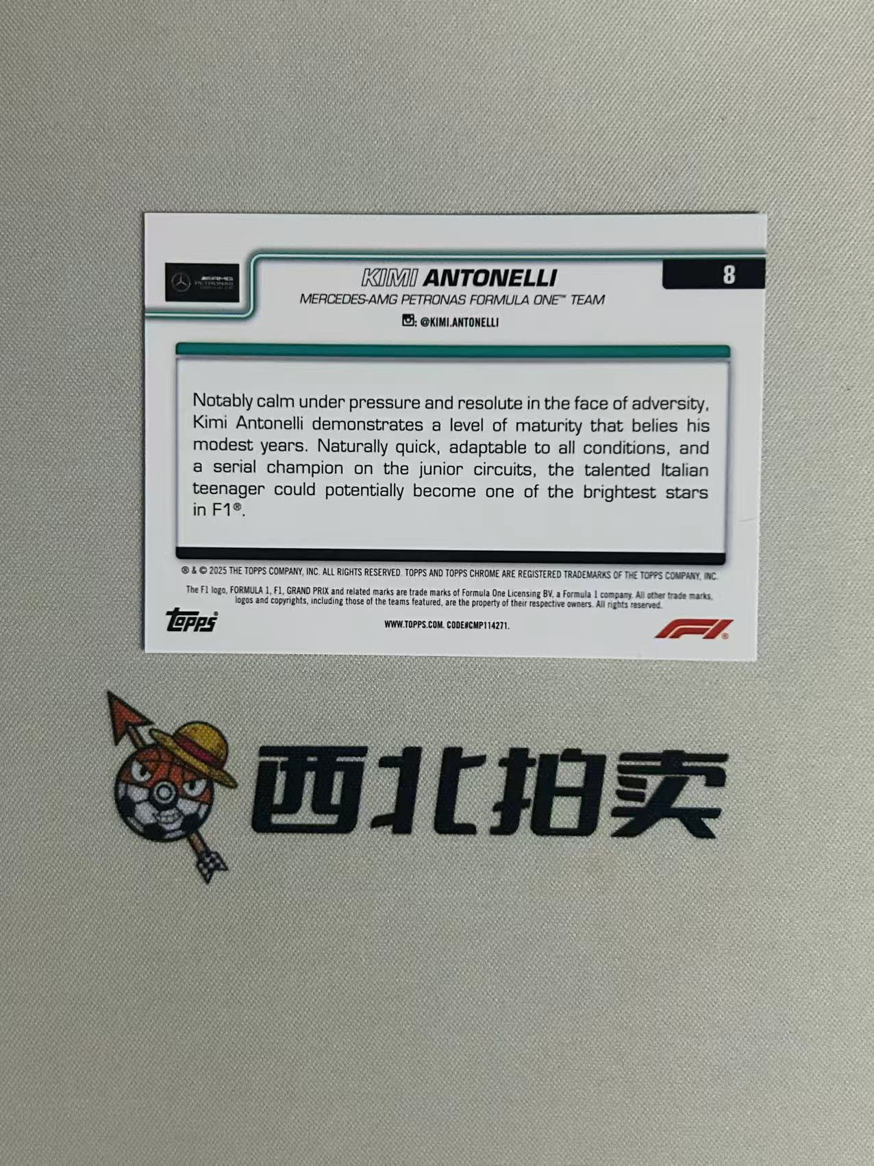 2025 Topps Chrome Kimi Antonelli RC 【西北拍卖】F1TC蓝宝石 安东内利 RC新秀 正定妆照 蓝碎冰折 aka 奔驰车队 梅奔太子 zc