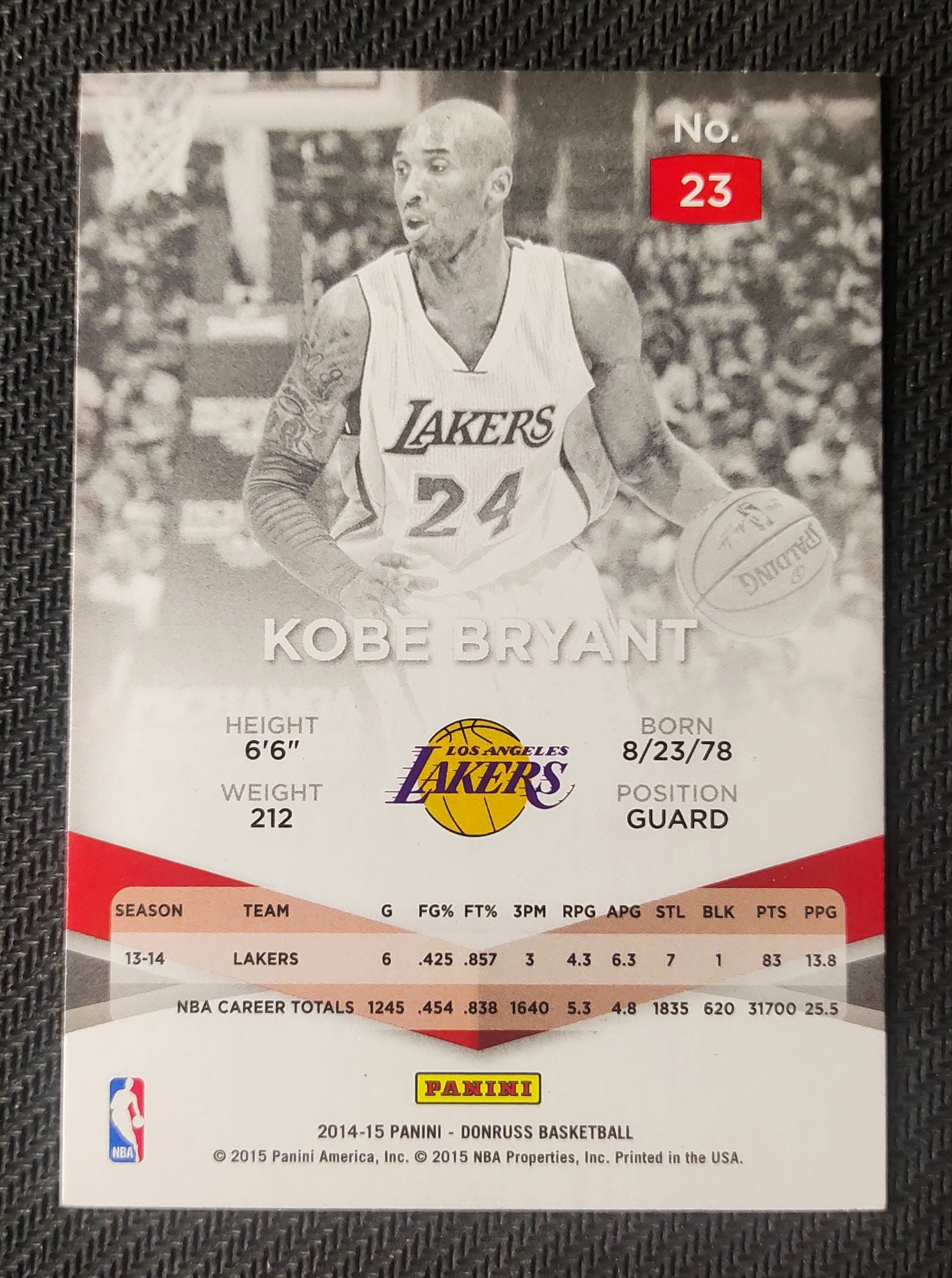 2014-15 Panini Donruss Kobe Bryant 科比 布莱恩特 湖人 小飞侠 黑曼巴 老大 杜蕾斯 精英 插入 银折 特卡 瑕疵如图