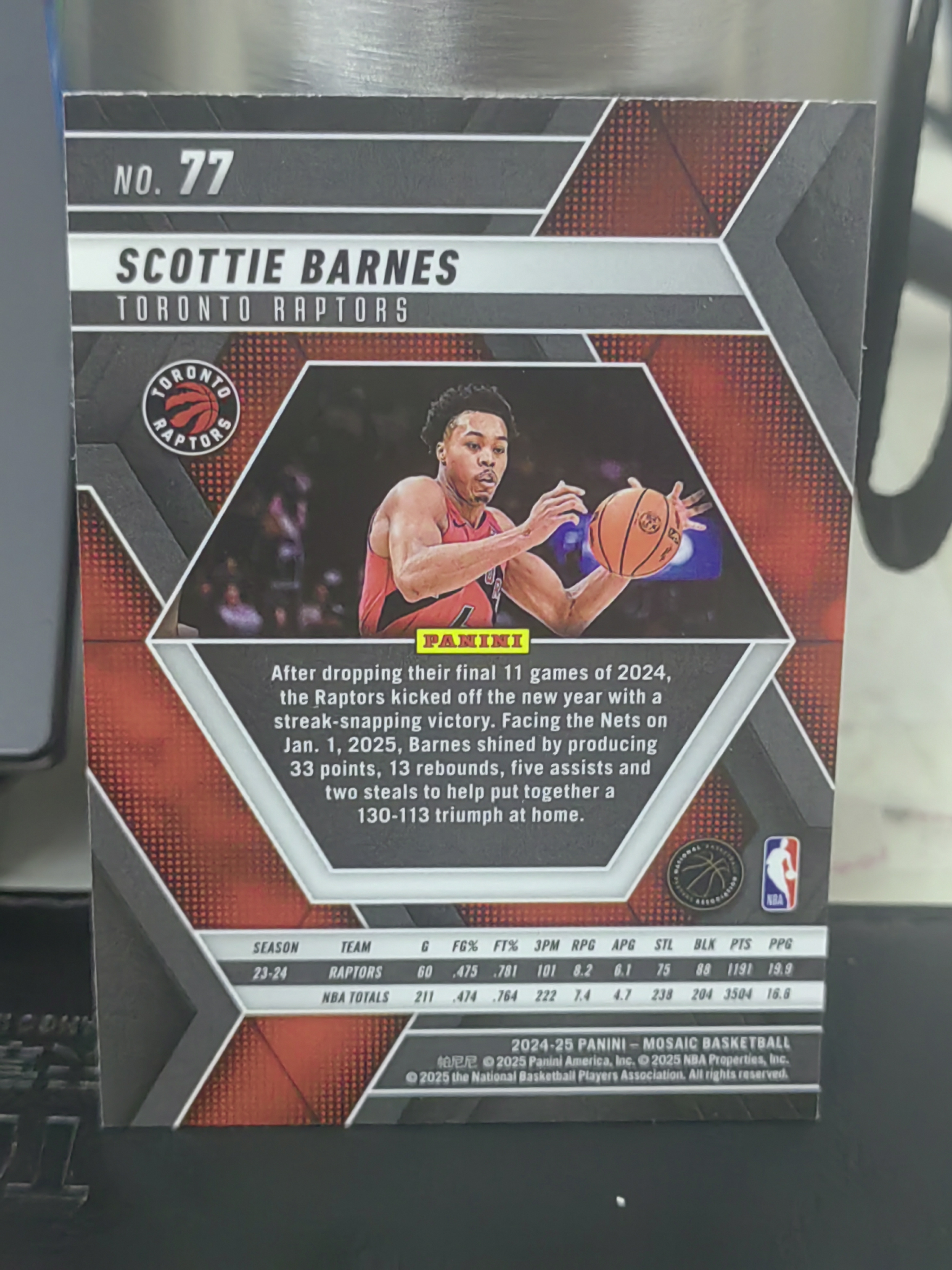 2024-25 Panini Mosaic Scottie Barnes 马赛克 斯科蒂 巴恩斯 猛龙 篮 白边白角 不保卡品 卡品如图