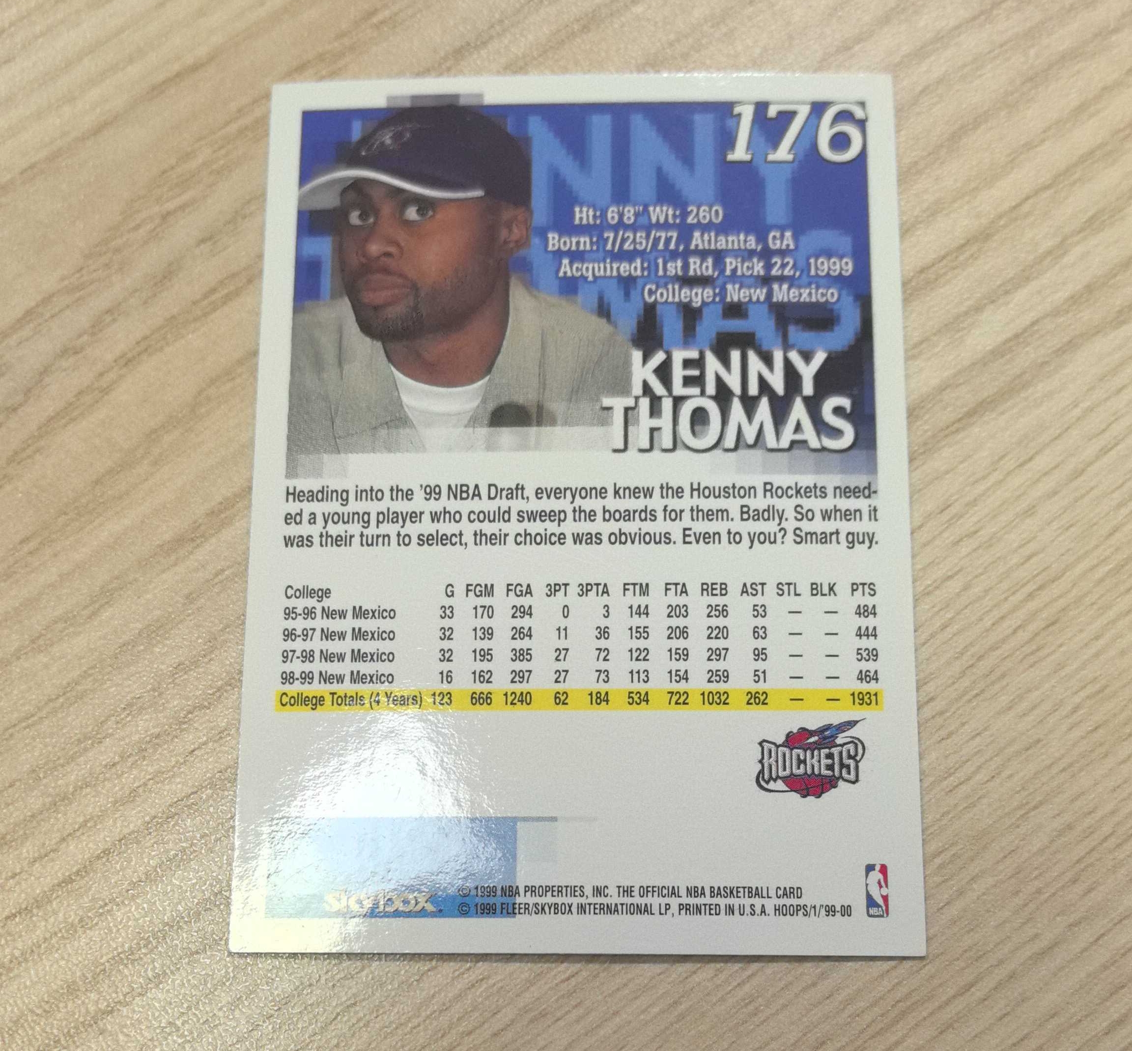 1999-00 Fleer Hoops Kenny Thomas RC 肯尼·托马斯 新秀卡 先后效力于火箭、76人和国王 硬通货 极具收藏价值