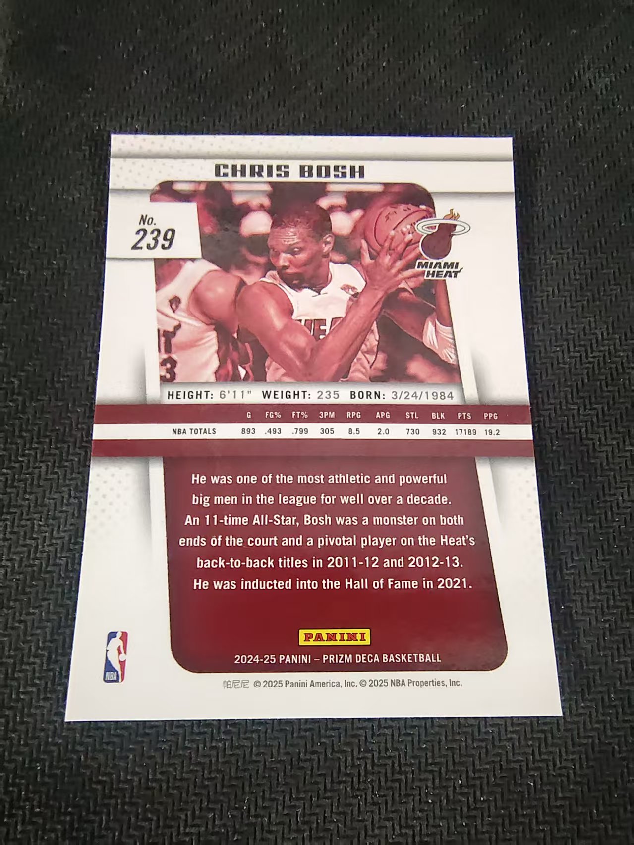 【可合并,不累计】2024-25 Panini Prizm Chris Bosh PZ deca 复古 克里斯 波什 热火 复刻 划痕 边角瑕疵 #239