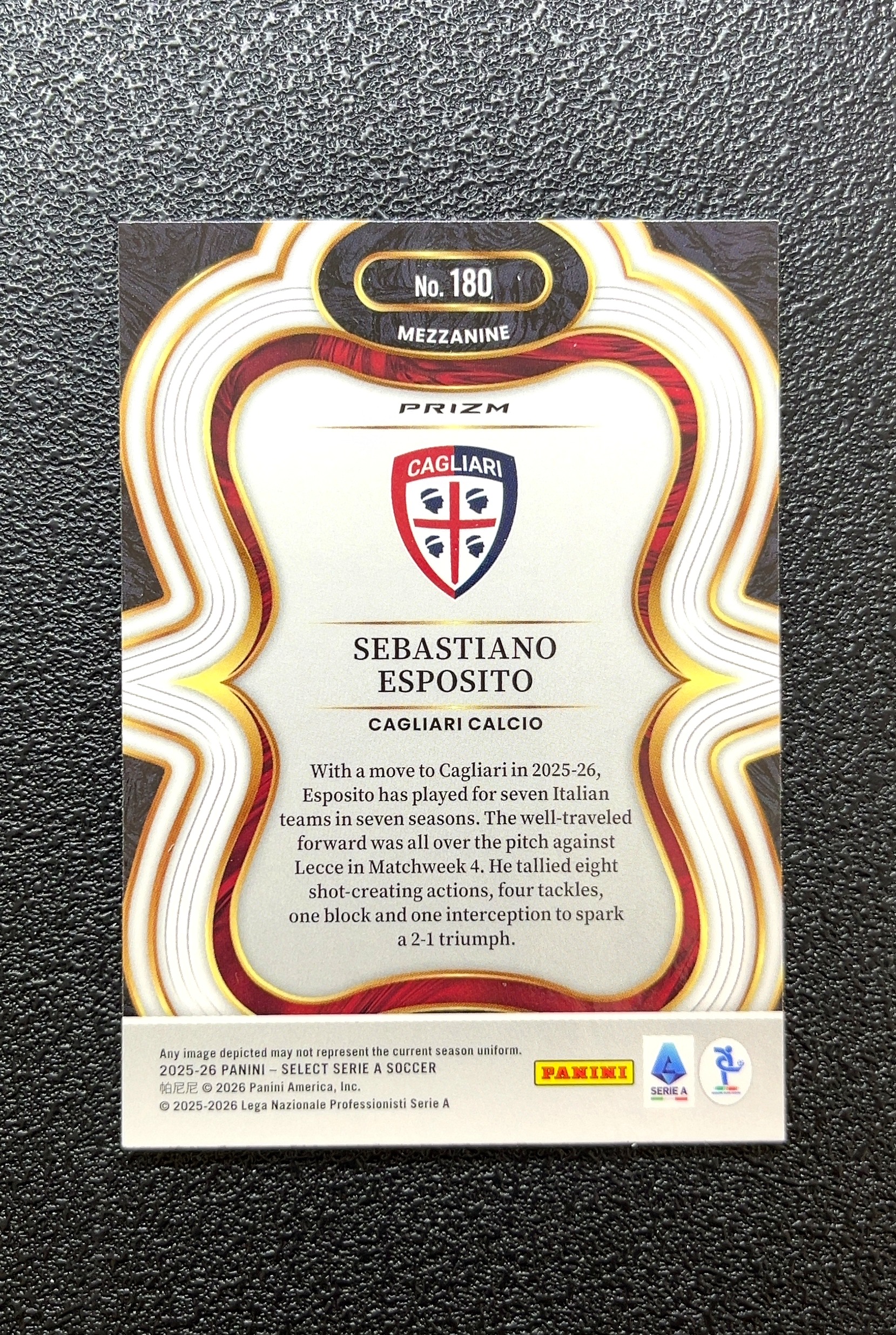 【岛屿拍卖】2025-26 Panini 蜂窝 PRIZM Sebastiano Esposito 塞巴斯蒂亚诺·埃斯波西托 绿白红三色折 折射 卡品如图 高价值 #180 0015#22