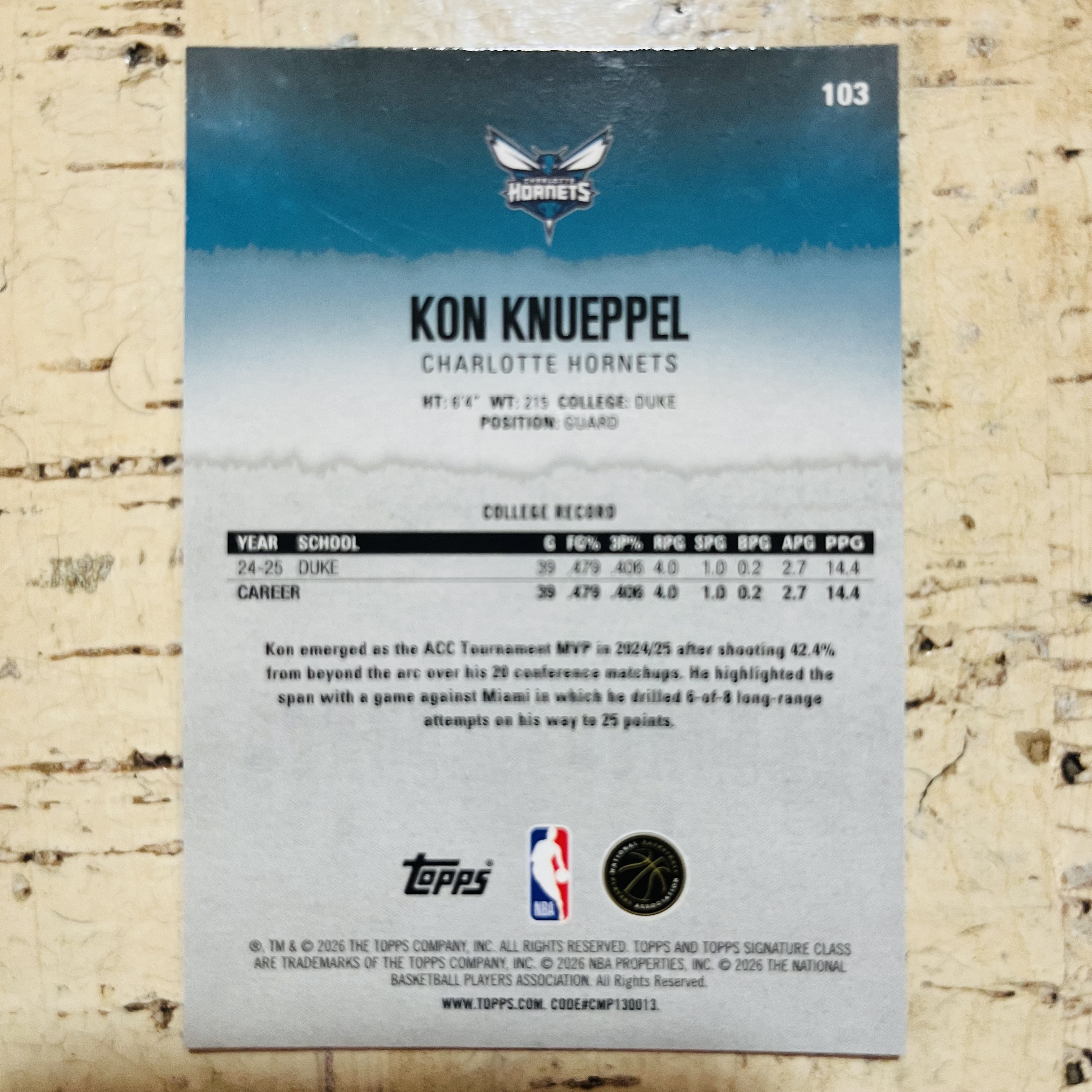 2025-26 Topps Signature Class Kon Knueppel RC 新秀 黄蜂 康神 克尼普尔 潘多拉折 格子折 稀有折射 凑彩虹必备 克内普尔【小卡迷拍卖 可累积半年】