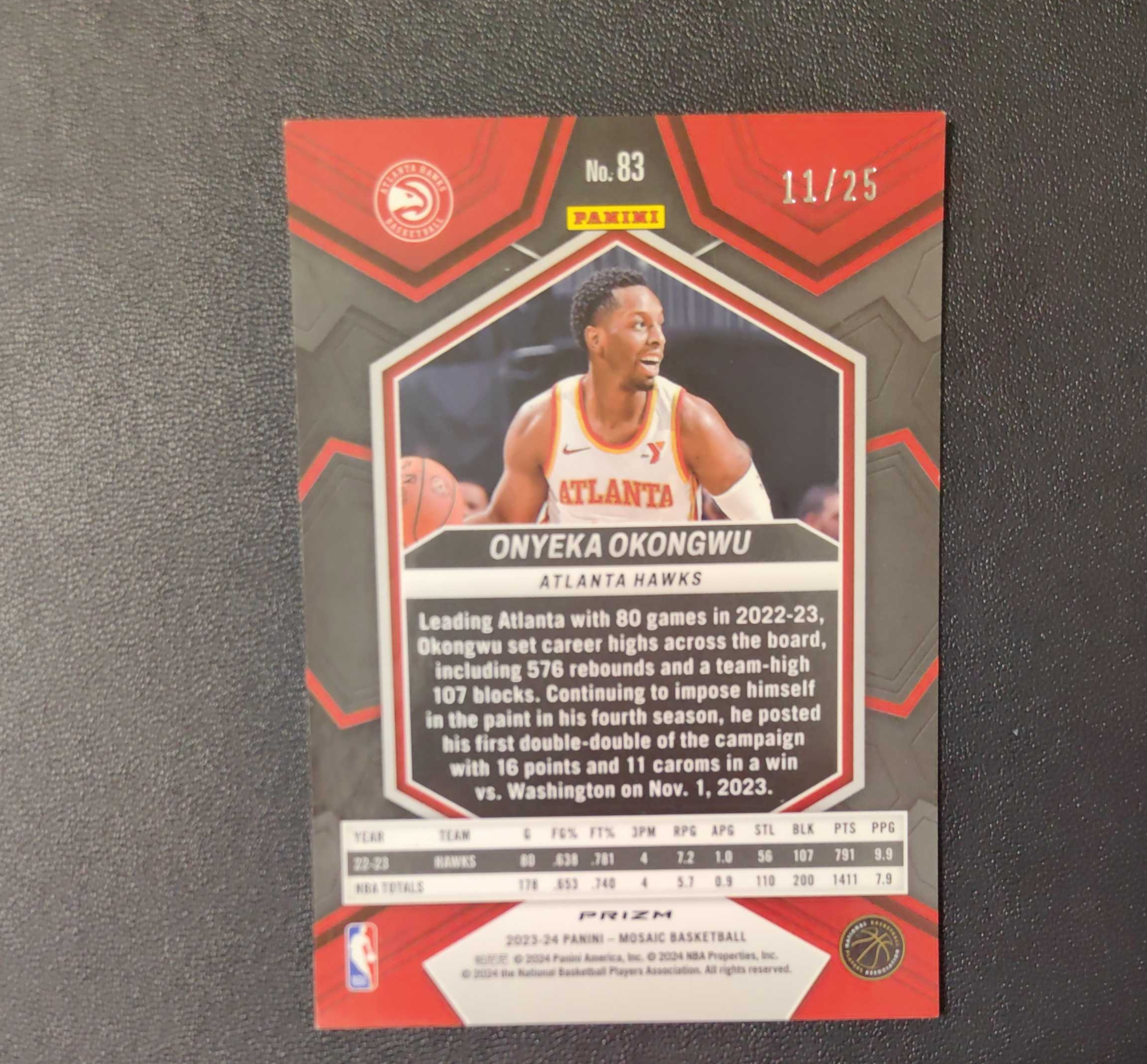 2023-24 Panini Mosaic Onyeka Okongwu 老鹰 奥耶卡 奥孔古 马赛克 橙折 /25 编 收藏必备 东契奇 sga 库里 文班亚马 詹姆斯