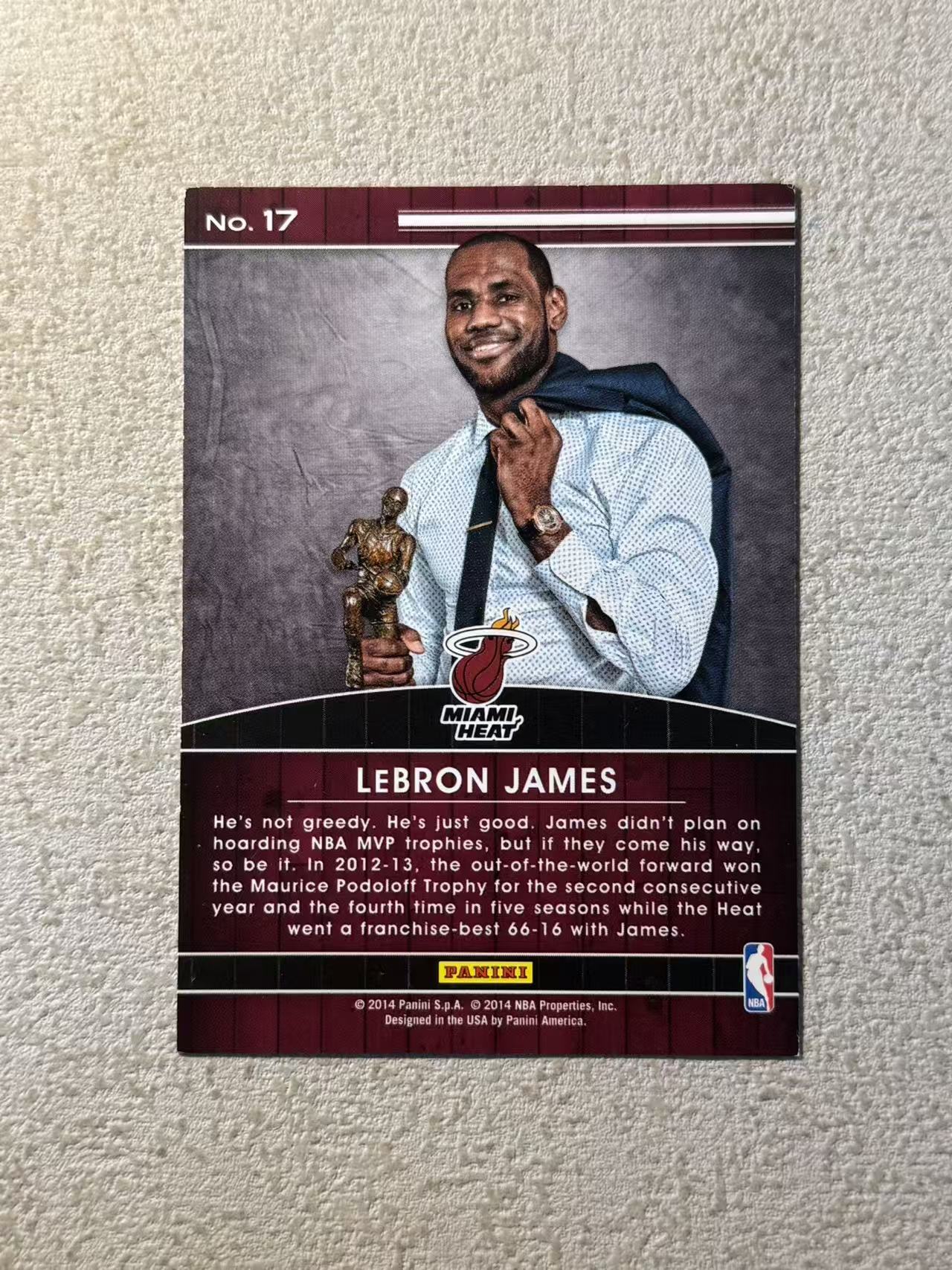 2014-15 Panini Hoops LeBron James 热火 勒布朗 詹姆斯 大比例 捧杯 特卡 经典选图 收藏必备