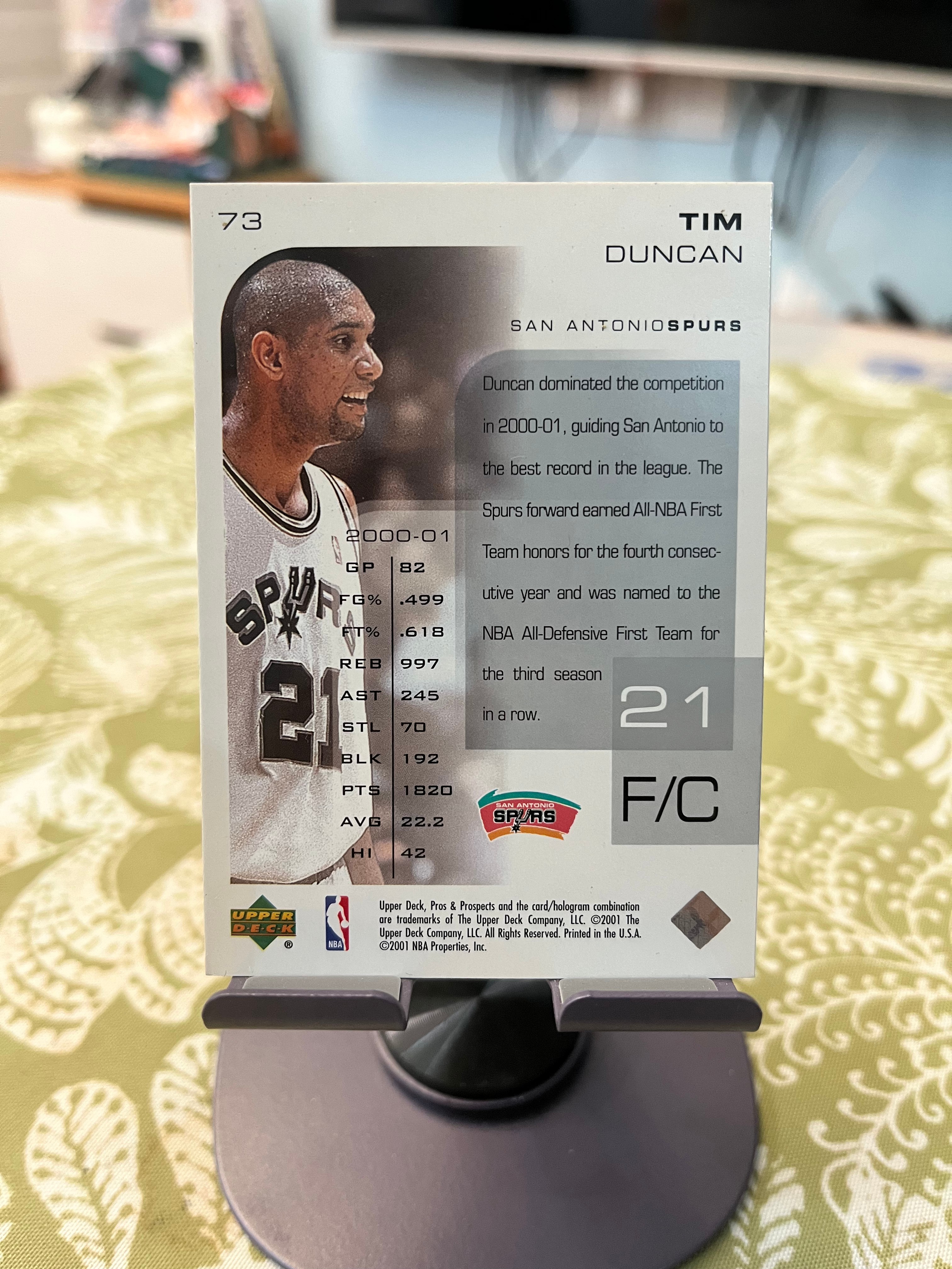 2001 Upper Deck 老卡 老特 Tim Duncan 蒂姆 邓肯 石佛 马刺【PROS & PROSPECTS】【边角瑕疵如图 介意勿拍】#1062