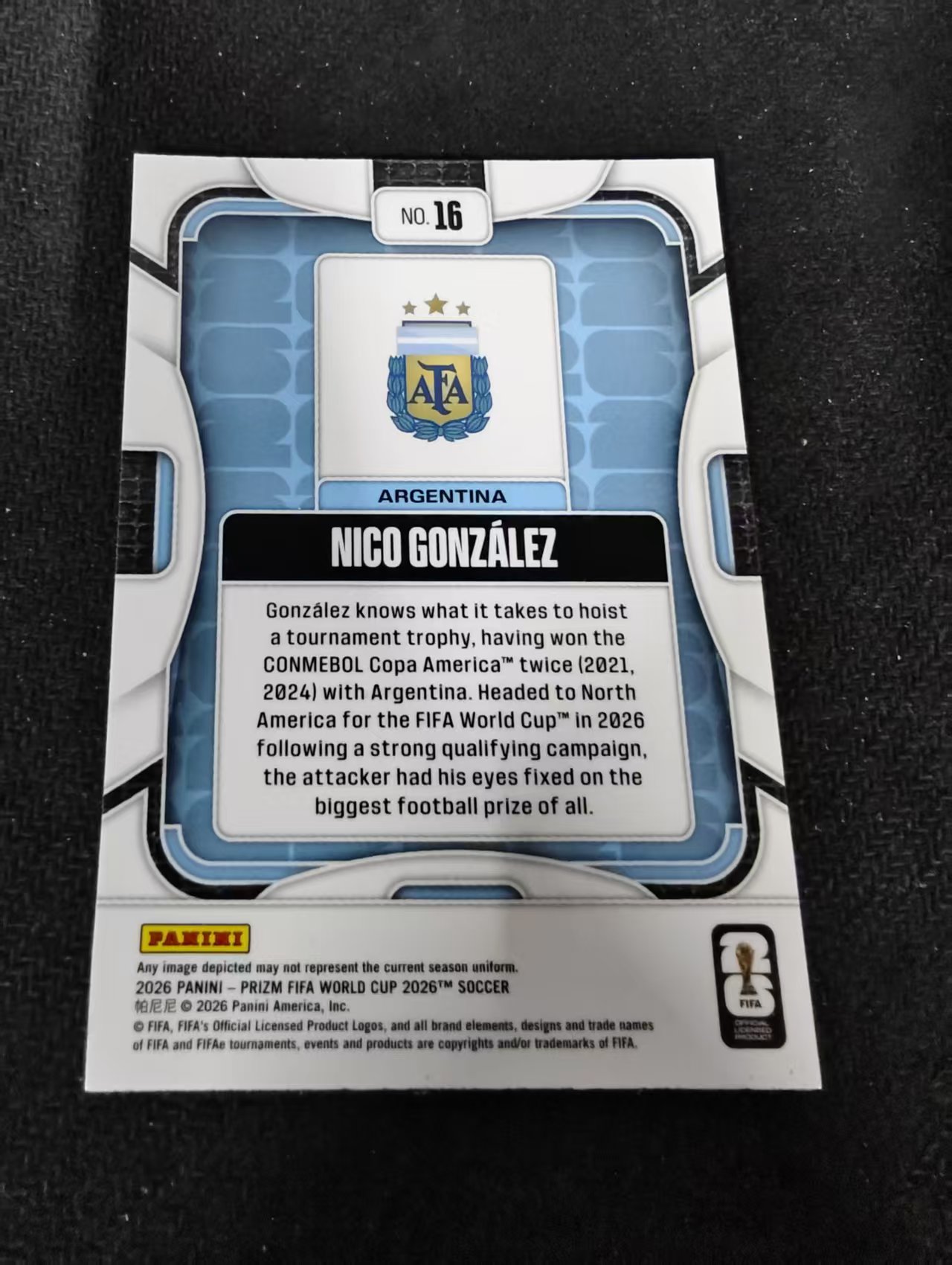 2026 Panini World Cup Prizm Nico Gonzalez 世界杯PZ 阿根廷 尼科 冈萨雷斯 PZ世界杯 划痕 边角瑕疵#16