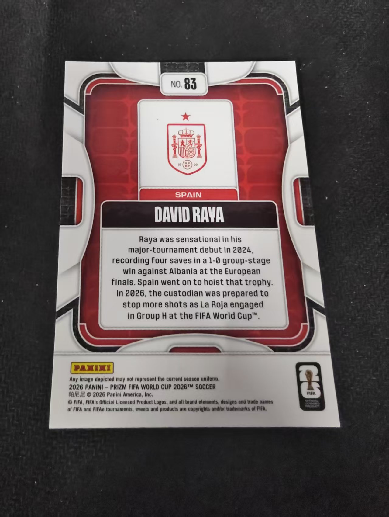 2026 Panini World Cup Prizm DAVID RAYA 大卫 拉亚 阿森纳 门将 西班牙 PZ世界杯 划痕 边角瑕疵#83