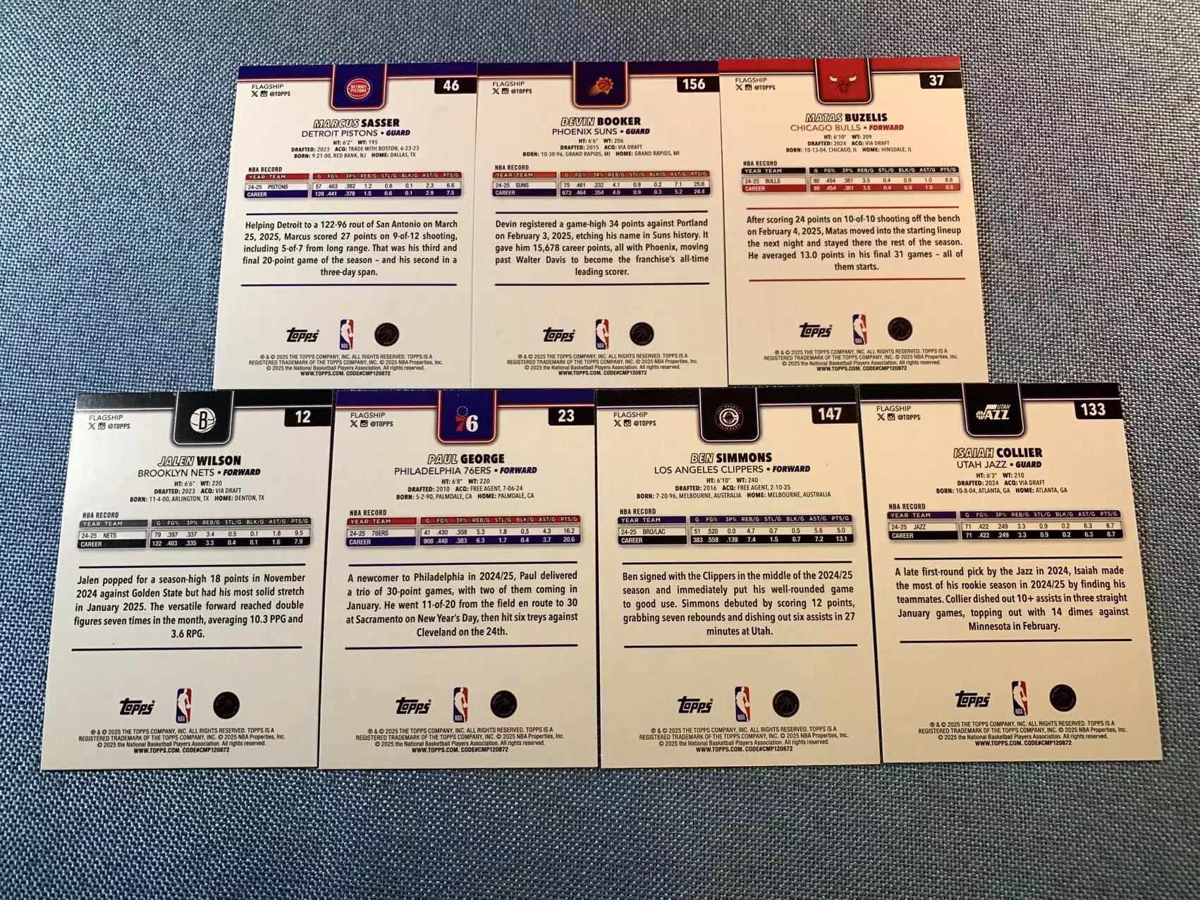 (詹叔代拍)2025-26 topps 保罗 乔治 萨尔 布克 西蒙斯 篮网折 特卡 折射 一图多张打包 顺丰寄付 i3