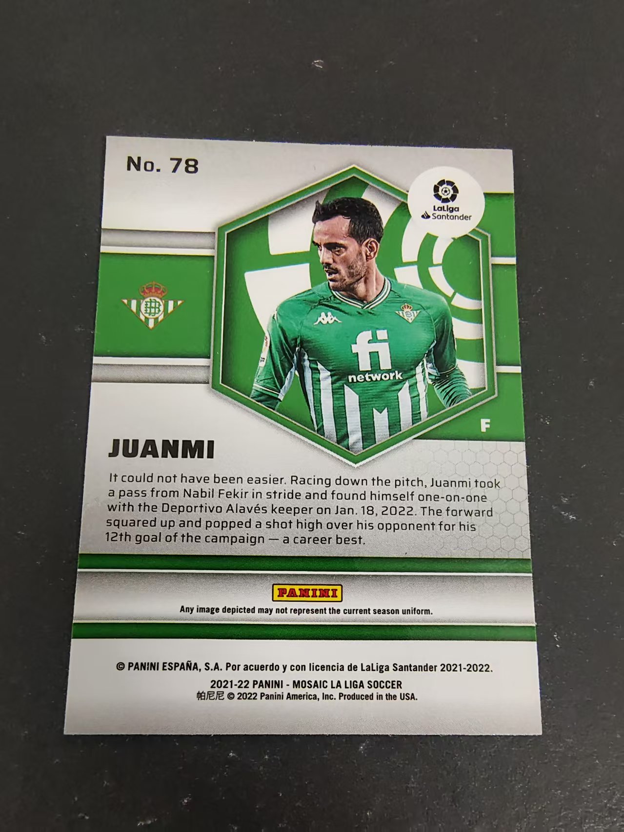 【可合并,不累计】2021-22 Panini Mosaic juanmi 皇家贝蒂斯 希门尼斯 西甲 马赛克 划痕 边角瑕疵 #78