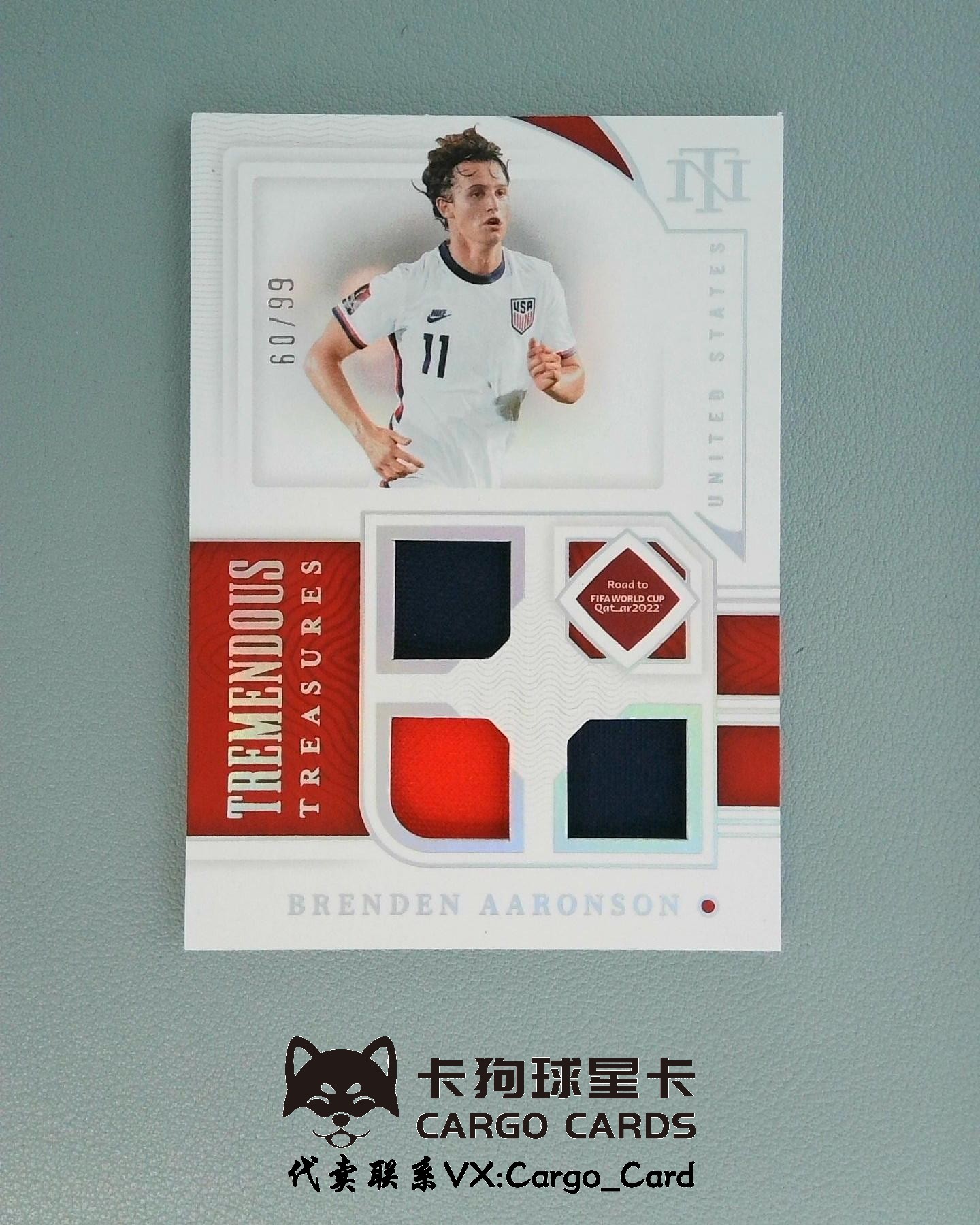 【Cargo拍卖】2022 Panini NT国宝 世界杯之路 Brenden Aaronson阿伦森 美国 三窗 物料切割 99编 卡品如图