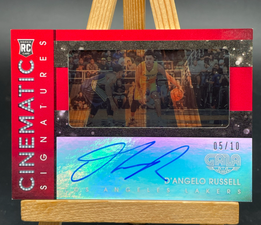 2015-16 Panini Gala D'Angelo Russell RC #2 新秀 湖人 德安吉洛 拉塞尔 水拉 签字 卡签 胶片签 /10编 红版 现队友戴维斯欧文克莱莱夫利