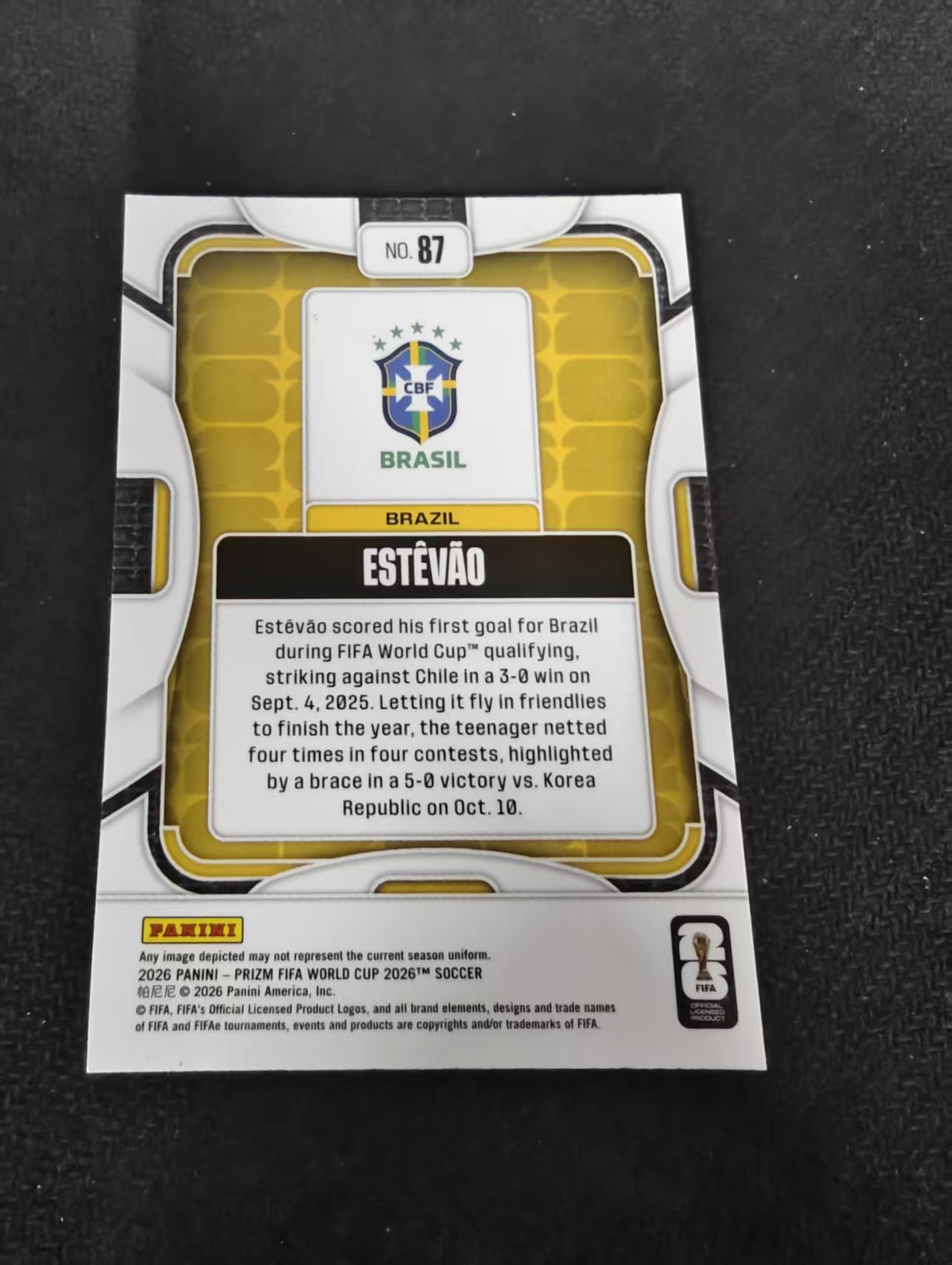 2026 Panini World Cup Prizm Estevao 埃斯特旺 威廉 巴西 切尔西 PZ世界杯 划痕 边角瑕疵#87