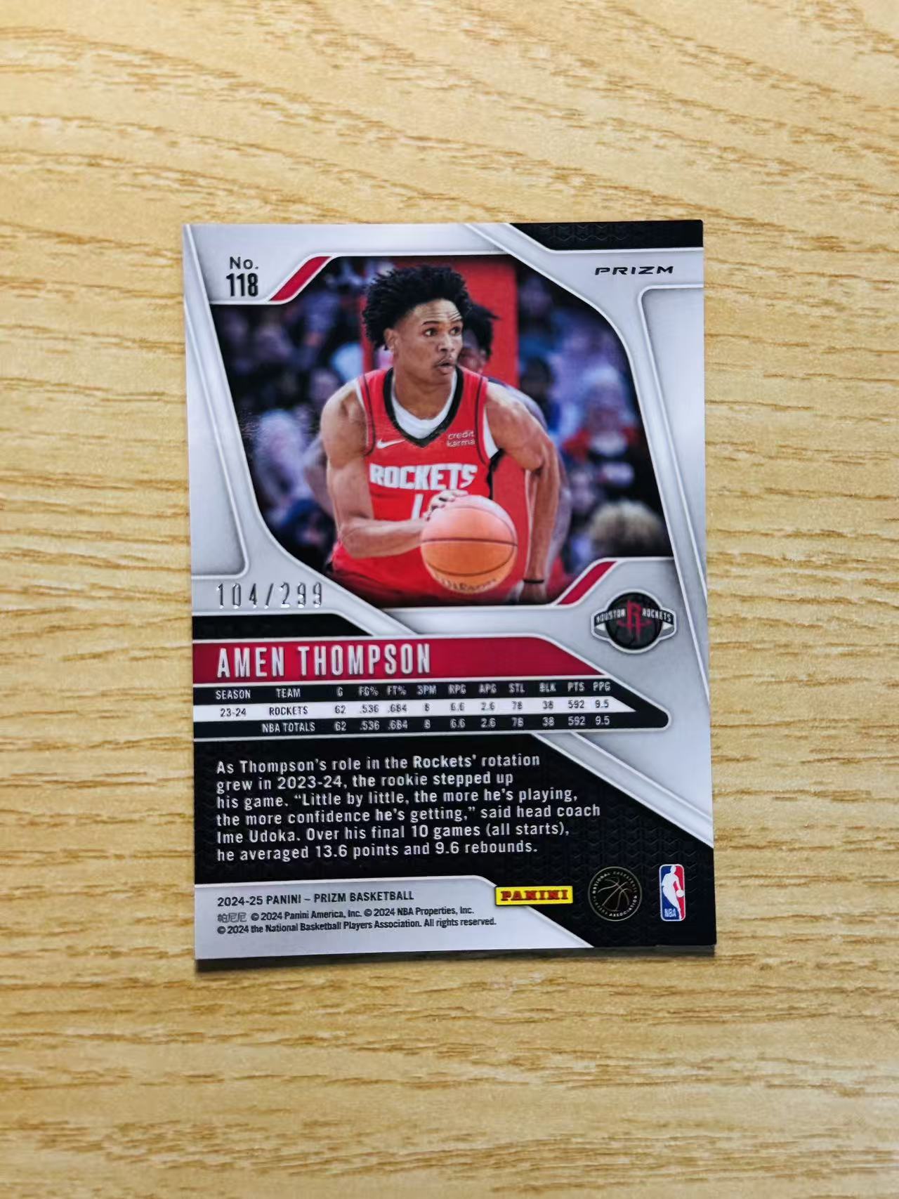 2024-25 Panini Prizm Amen Thompson 嘿嘿代卖 阿门 汤普森 红折 color match 299编 火箭 收藏必备