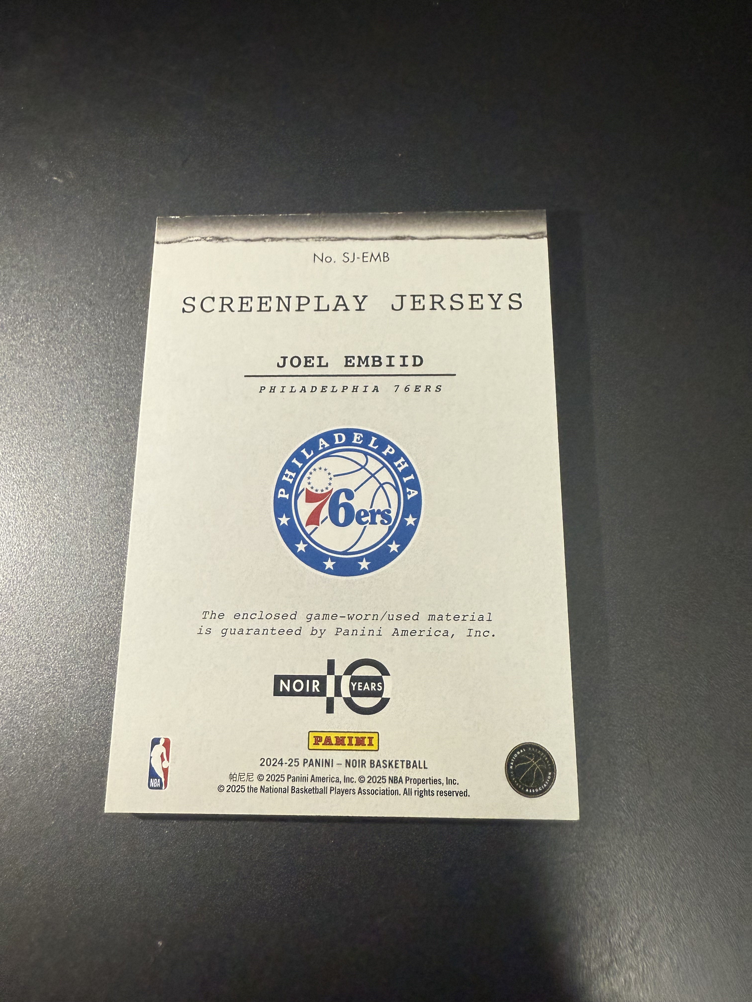 2024-25 Panini Noir Joel Embiid 乔尔 恩比德 球衣 99编 GU 亲穿球衣 井