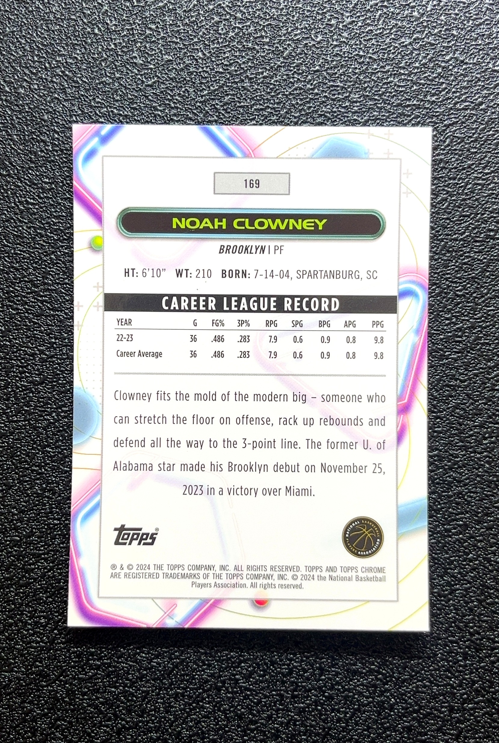 【岛屿拍卖】2024 Topps Chrome Noah Clowney 诺亚·克劳尼 新秀 RC 卡品如图 高价值 #169 Brooklyn 布鲁克林 0008#513