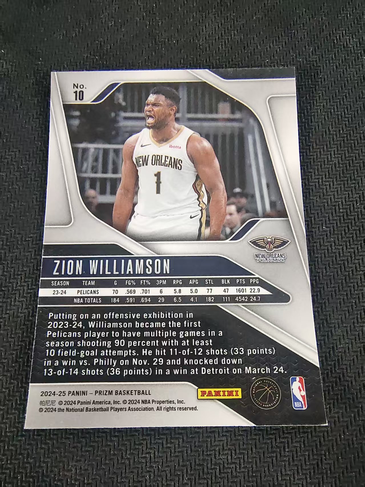 【可合并,不累计】2024-25 Panini Prizm Zion Williamson 鹈鹕 胖虎 锡安 PZ 划痕 边角瑕疵 #10