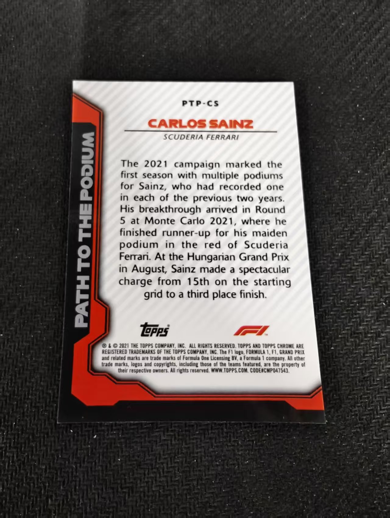 【可合并,不累计】2021 Topps Chrome Carlos Sainz F1 法拉利车队 卡洛斯 赛恩斯 银折 the podium特卡 边角瑕疵 #CS