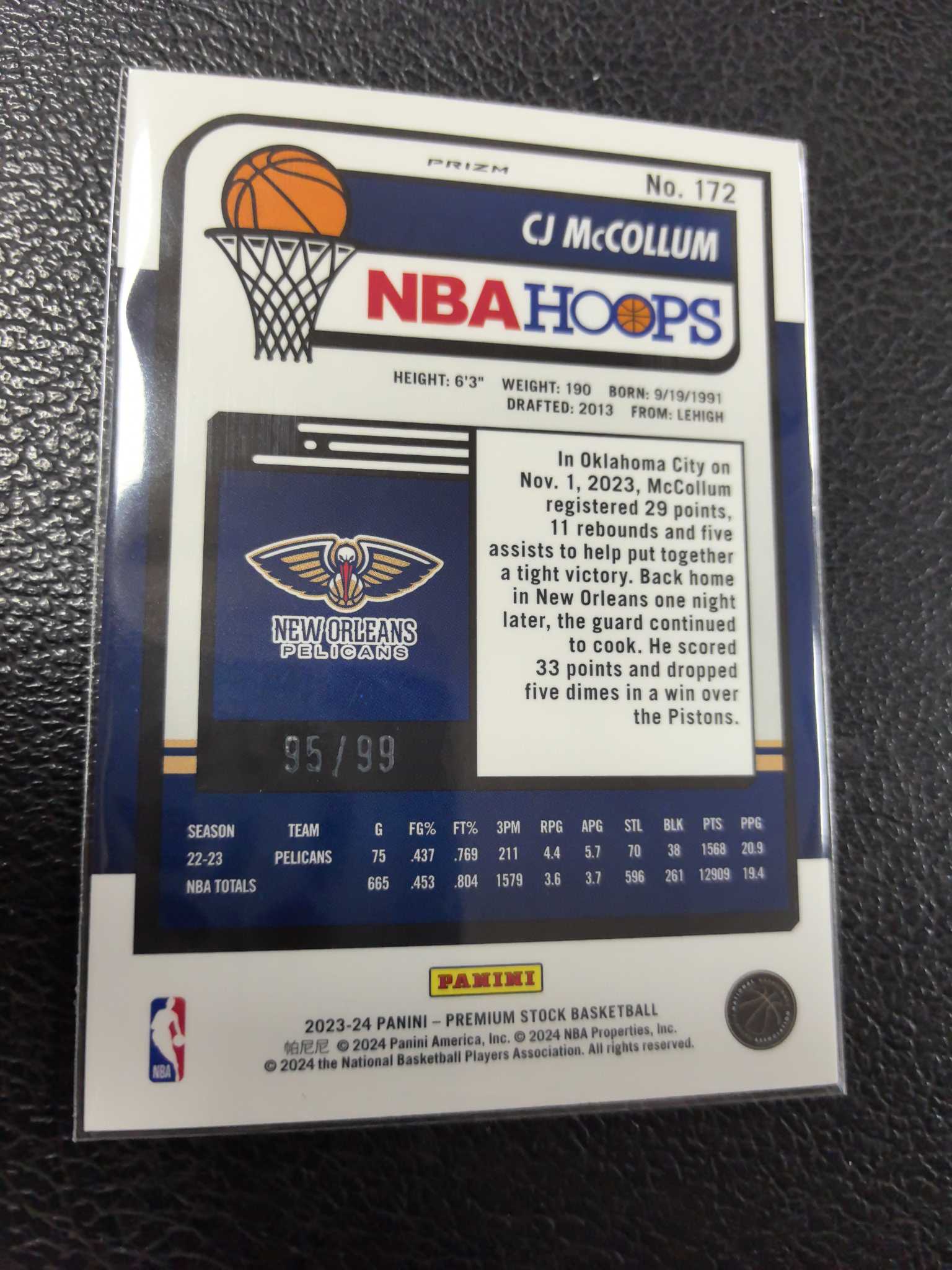 2023-24 cj麦科勒姆 99编 奇才 鹈鹕 泡泡折 hoops 11-4