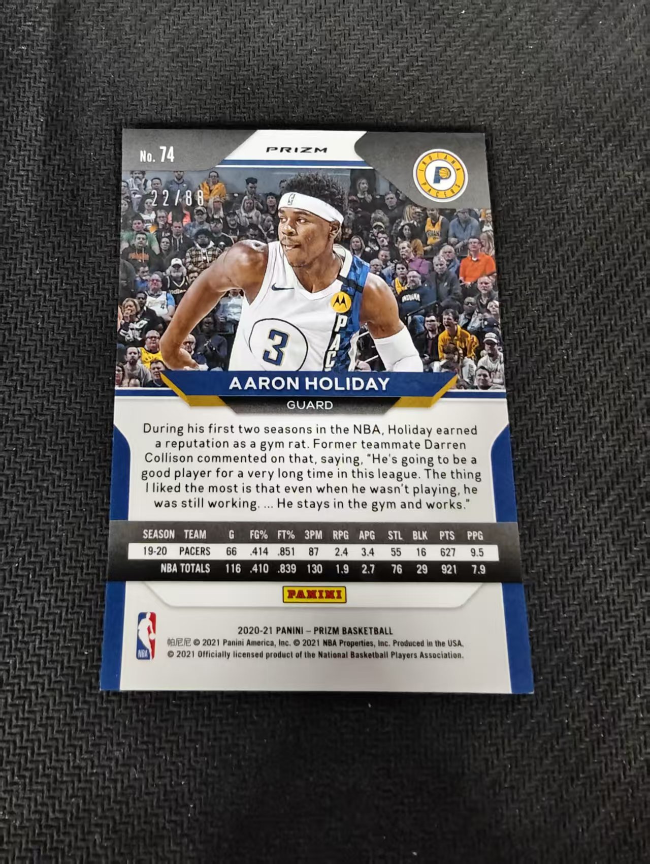 【汽水拍卖】2020-21 Panini Prizm Aaron Holiday 阿隆 霍勒迪 步行者 PZ 红圈圈折 88编 瑕疵如图