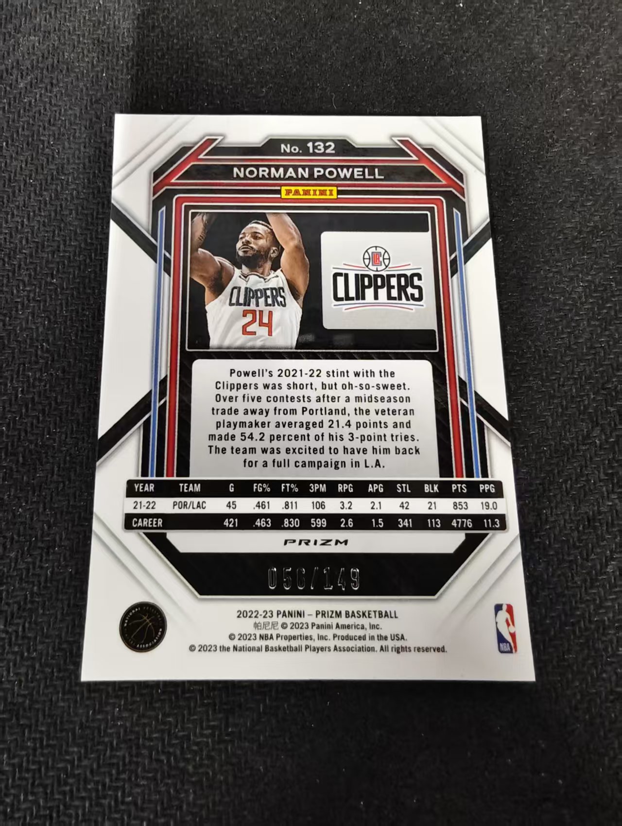 2022-23 Panini Prizm Norman Powell 快船 诺曼 鲍威尔 碎冰折 149编 划痕 边角瑕疵