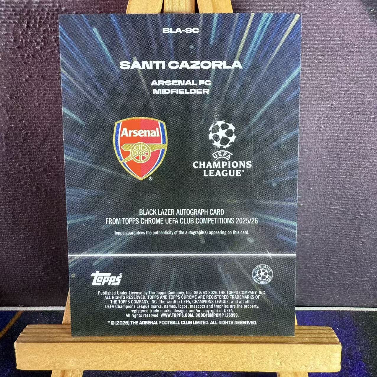 2026 Topps Chrome Santi Cazorla 欧冠 阿森纳 西班牙 卡索拉 黑镭射折 签名签字 完美墨迹 微瑕划痕【拾艺代卖】SY06270