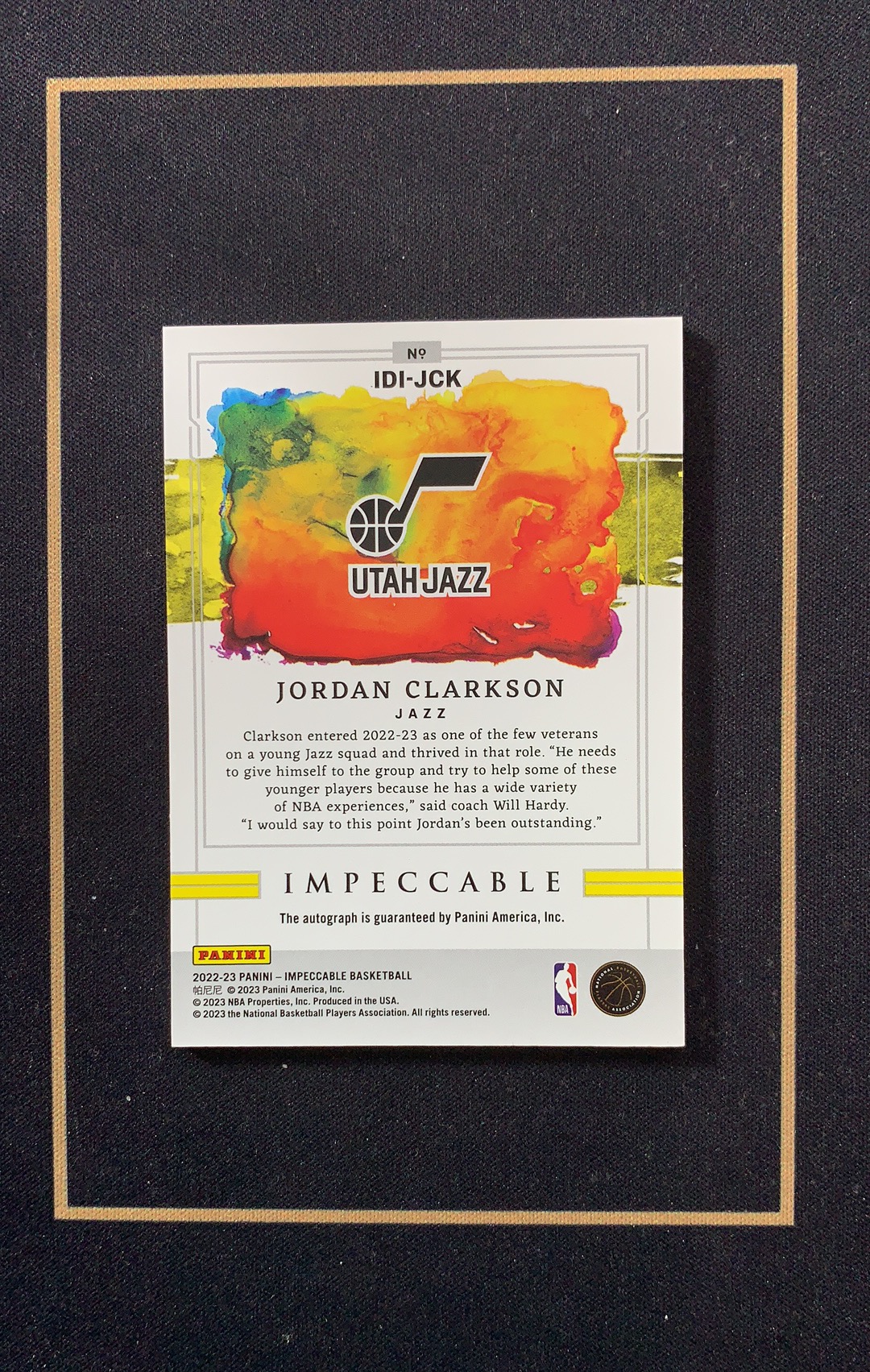 2022-23 Panini Impeccable Jordan Clarkson 小真金 爵士 克拉克森 INK 签字 99编 ...