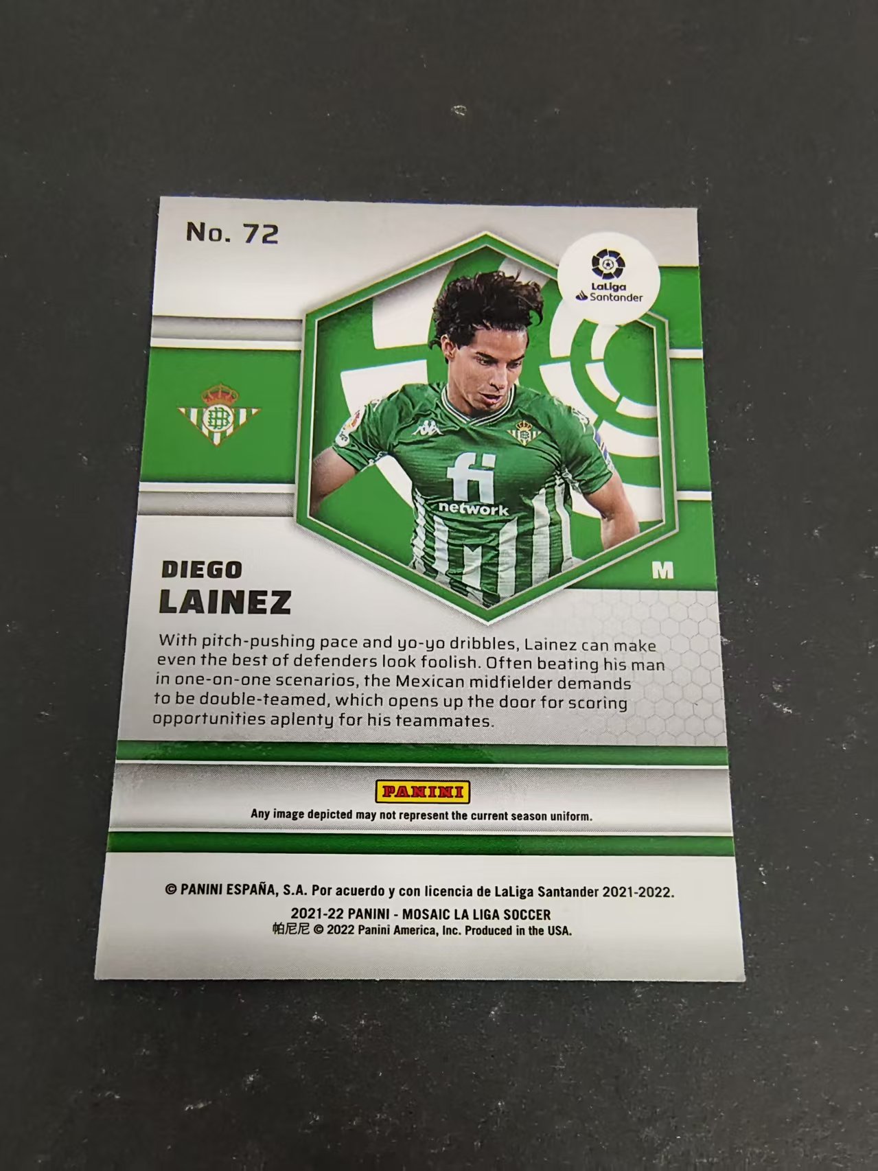【可合并,不累计】2021-22 Panini Mosaic Diego Lainez 迭戈莱内兹 皇家贝蒂斯 西甲 马赛克 划痕 边角瑕疵 #72