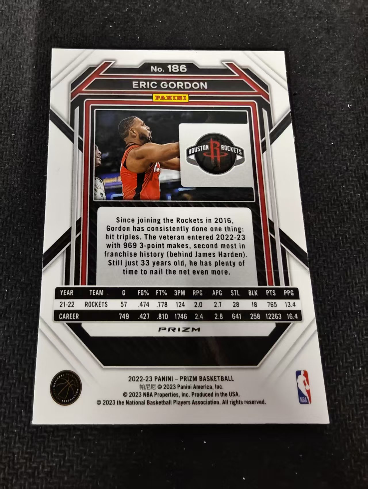 2022-23 Panini Prizm Eric Gordon 埃里克 戈登 火箭 粉碎冰 PZ 划痕 边角瑕疵 #186