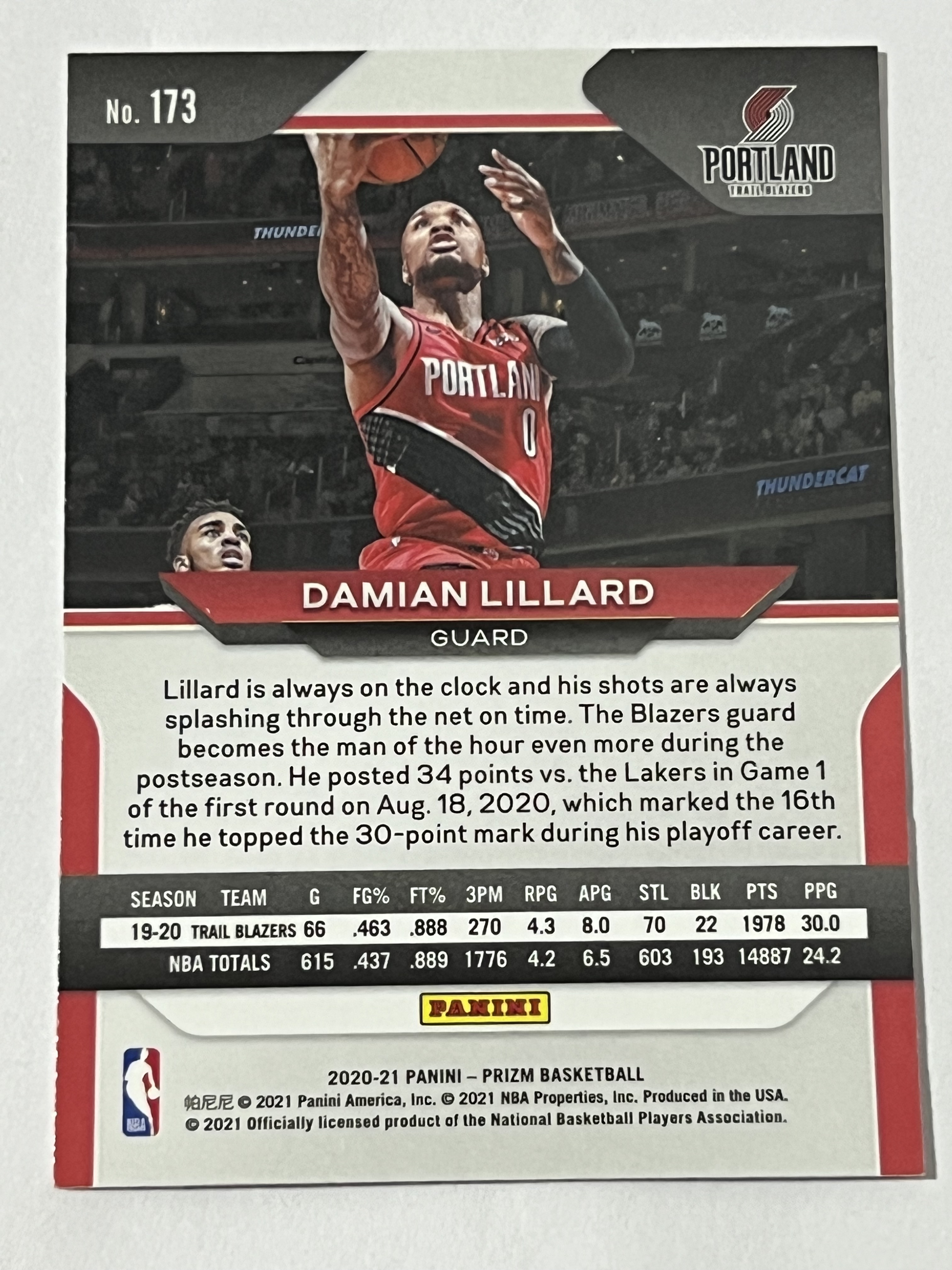 2020-21 panini prizm damian lillard 达米安 利拉德 开拓者队