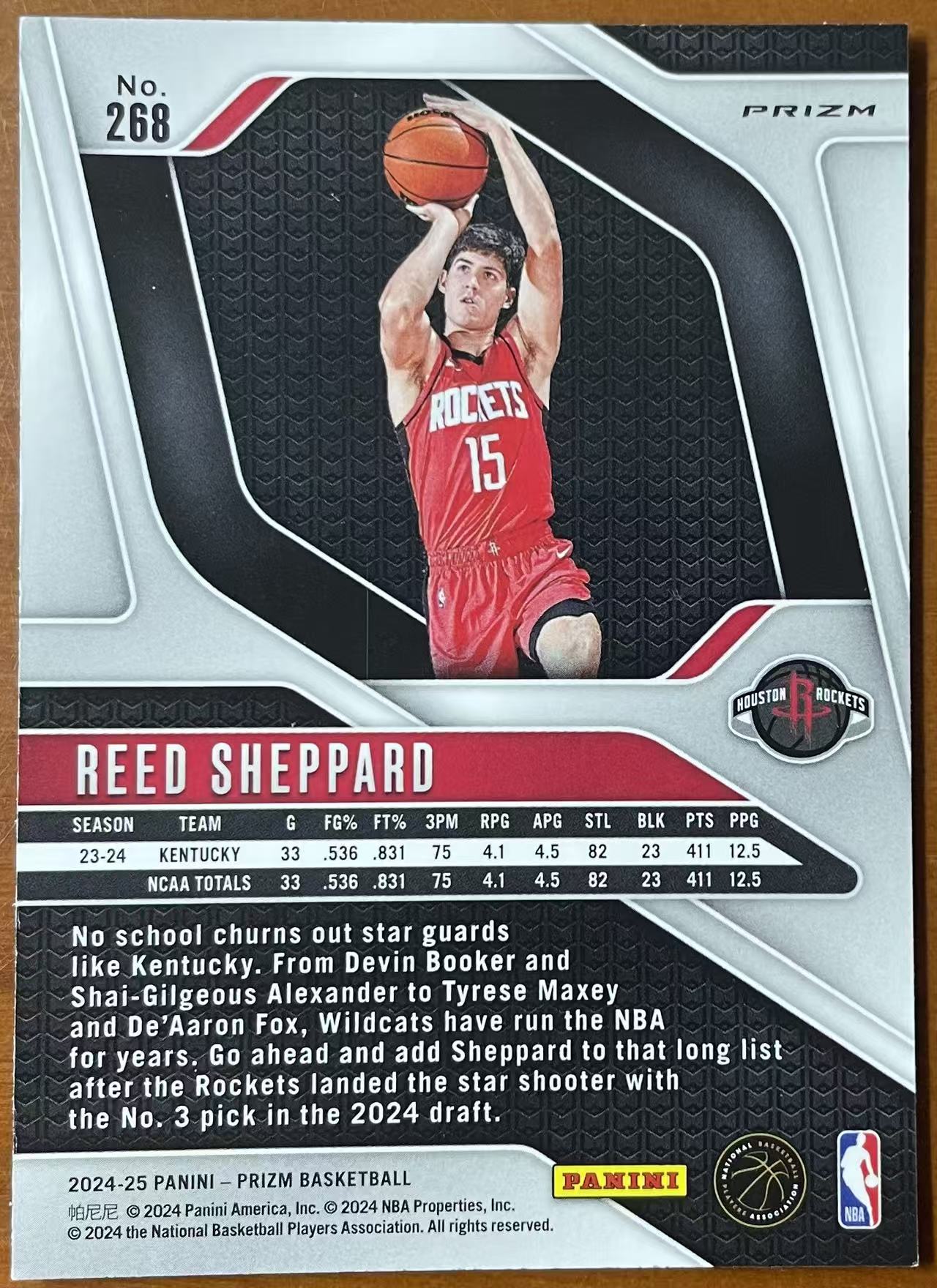 2024-25 Panini Prizm Reed Sheppard RC 火箭 里德 谢泼德 新秀 银Hyper折 卡品如图(苹果)