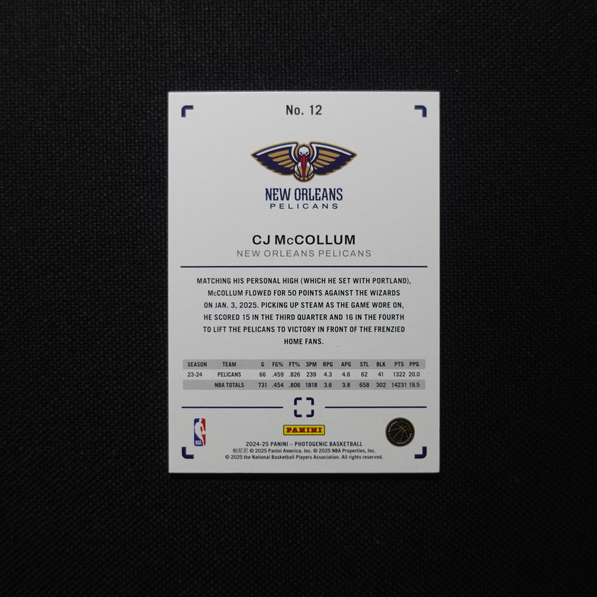 2024-25 Panini Photogenic CJ McCollum CJ麦科勒姆 29/35编 上镜 鹈鹕 卡品如图【小涛拍卖】#冠希