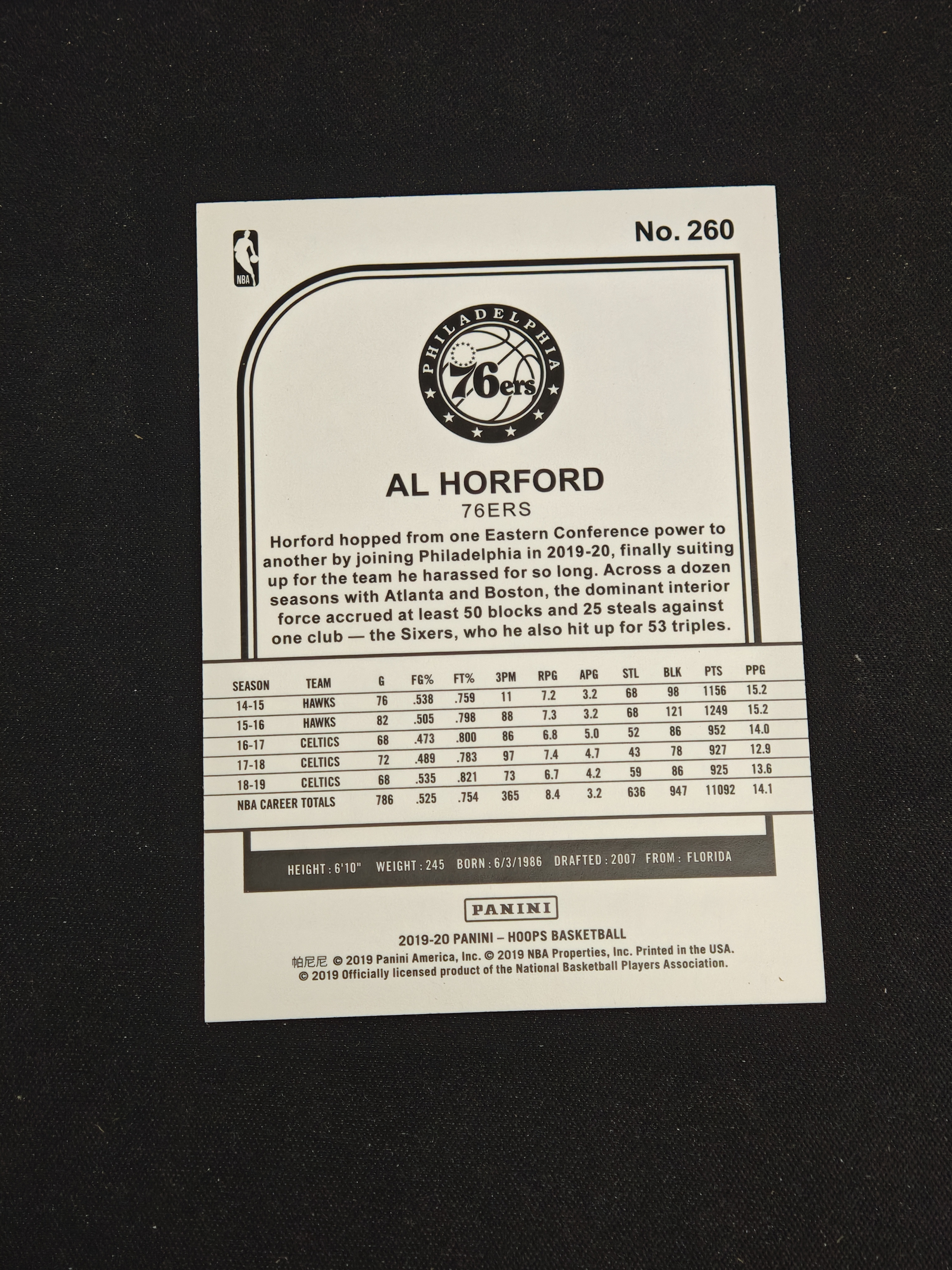 2019-20 Panini NBA Hoops Al Horford 【小v代拍】艾尔 霍福德 76人 13/199编 银折 卡品如图【specail】j
