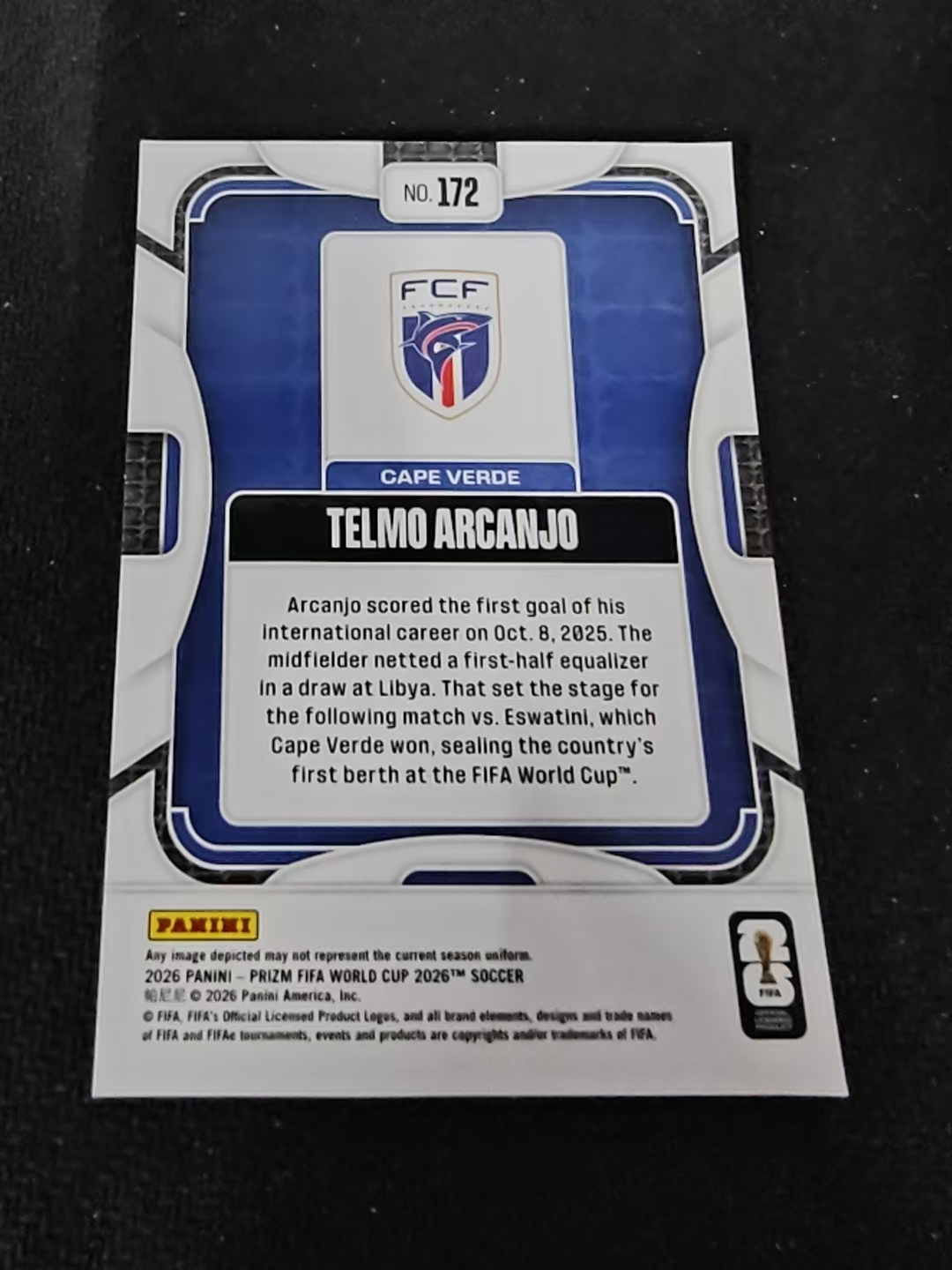 2026 Panini World Cup Prizm Telmo Arcanjo 特尔莫 阿尔坎若 佛得角 新秀 RC PZ世界杯 划痕 边角瑕疵#172