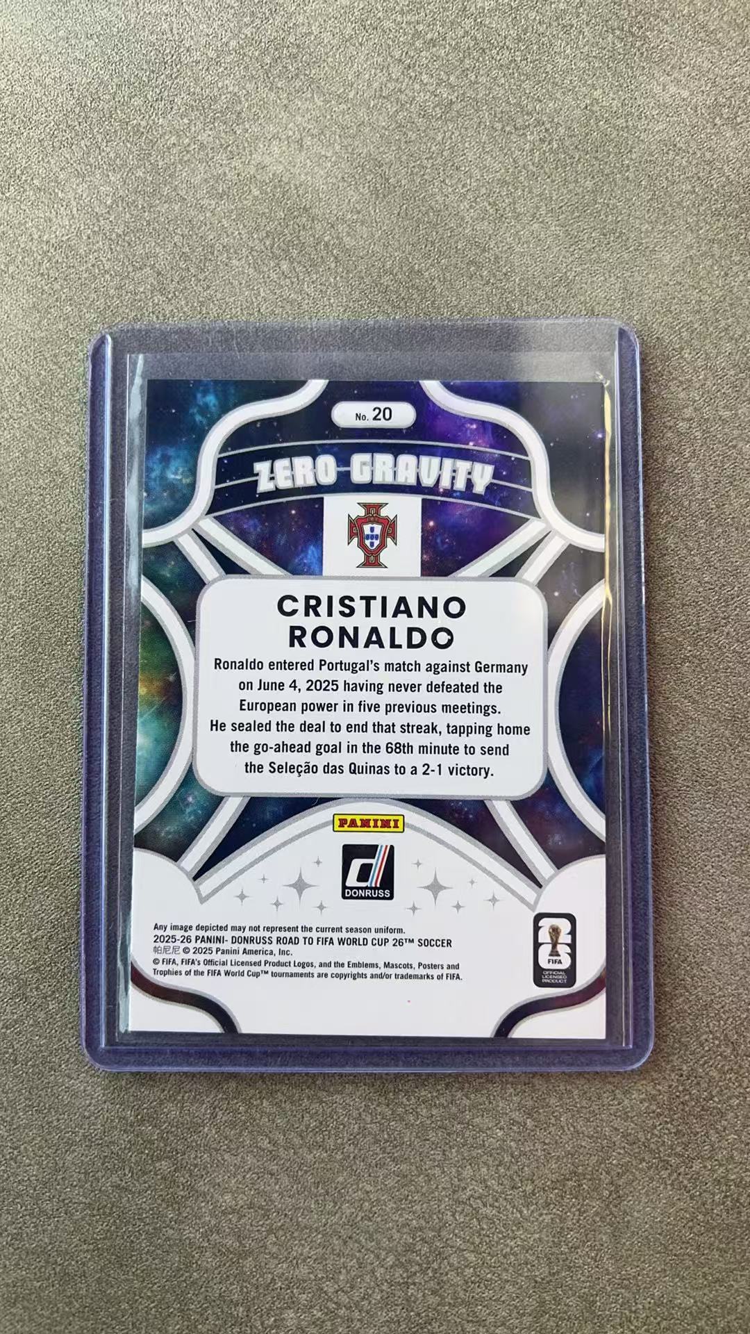 4266【330球星卡实体店代卖】2025-26 帕尼尼 杜蕾斯 世界杯 C罗 CRISTIANO RONALDO 葡萄牙 零重力 特卡 仅顺丰寄付(茶水主管)