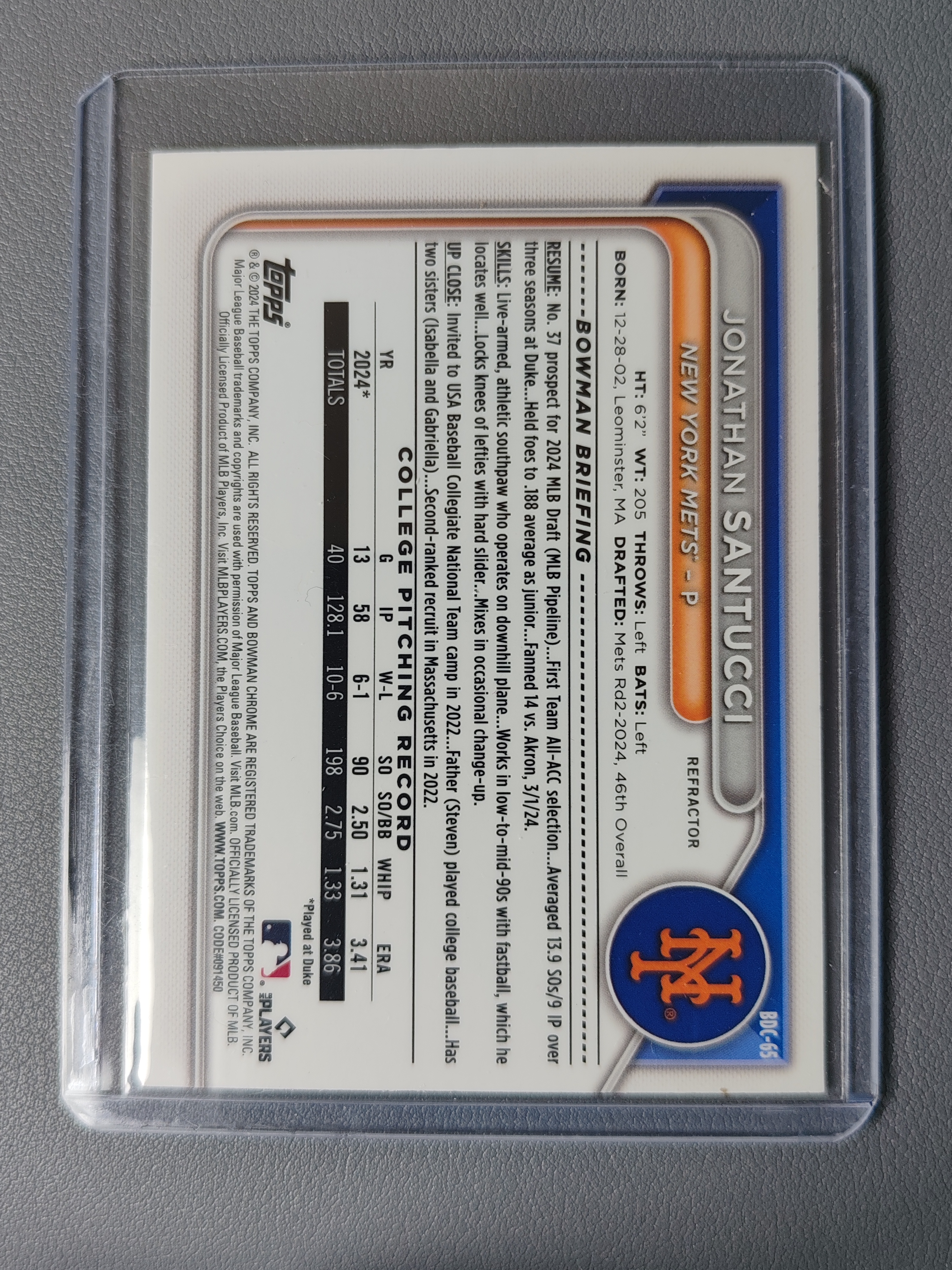 2024 Topps Bowman Jonathan Santucci RC 1st 银折!【001】